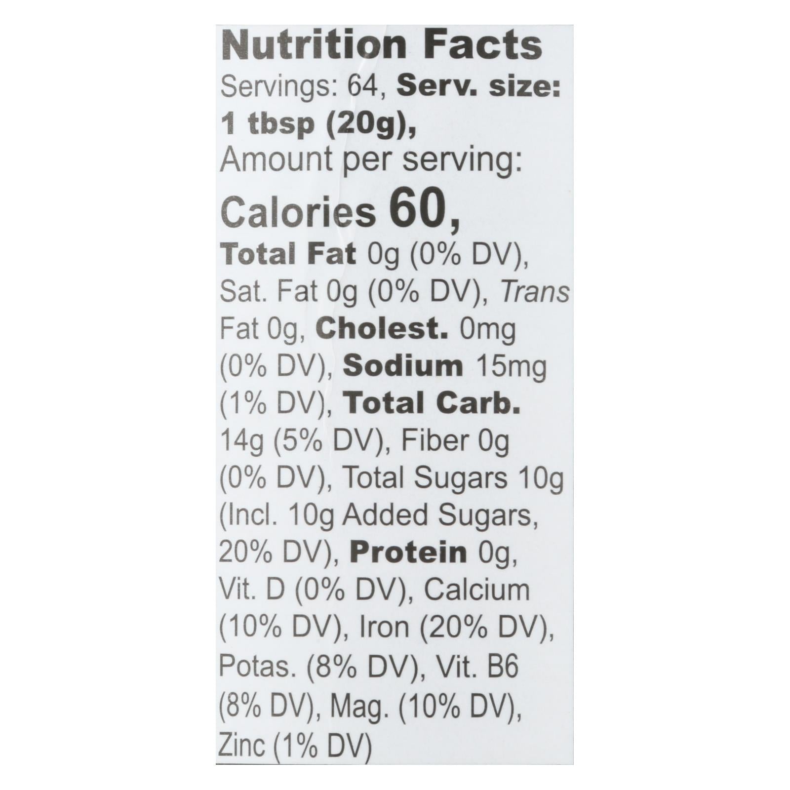 Wholesome Sweeteners Organic Molasses
- Liquid Sweetener - Case Of 12 - 32 Oz.