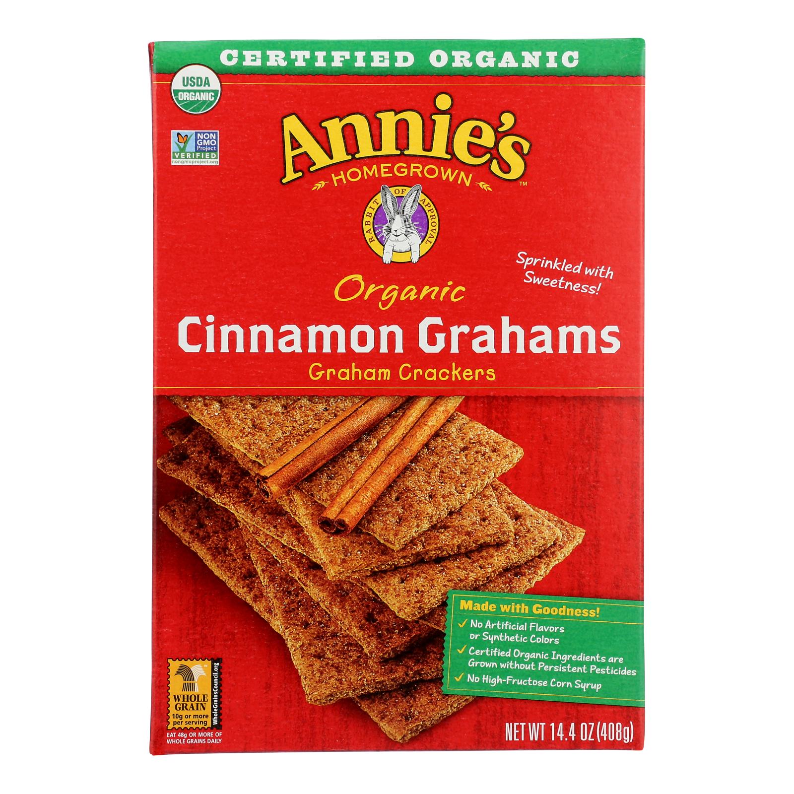 Annie's Homegrown Organic Cinnamon Graham Crackers - Case Of 12 - 14.4 Oz.