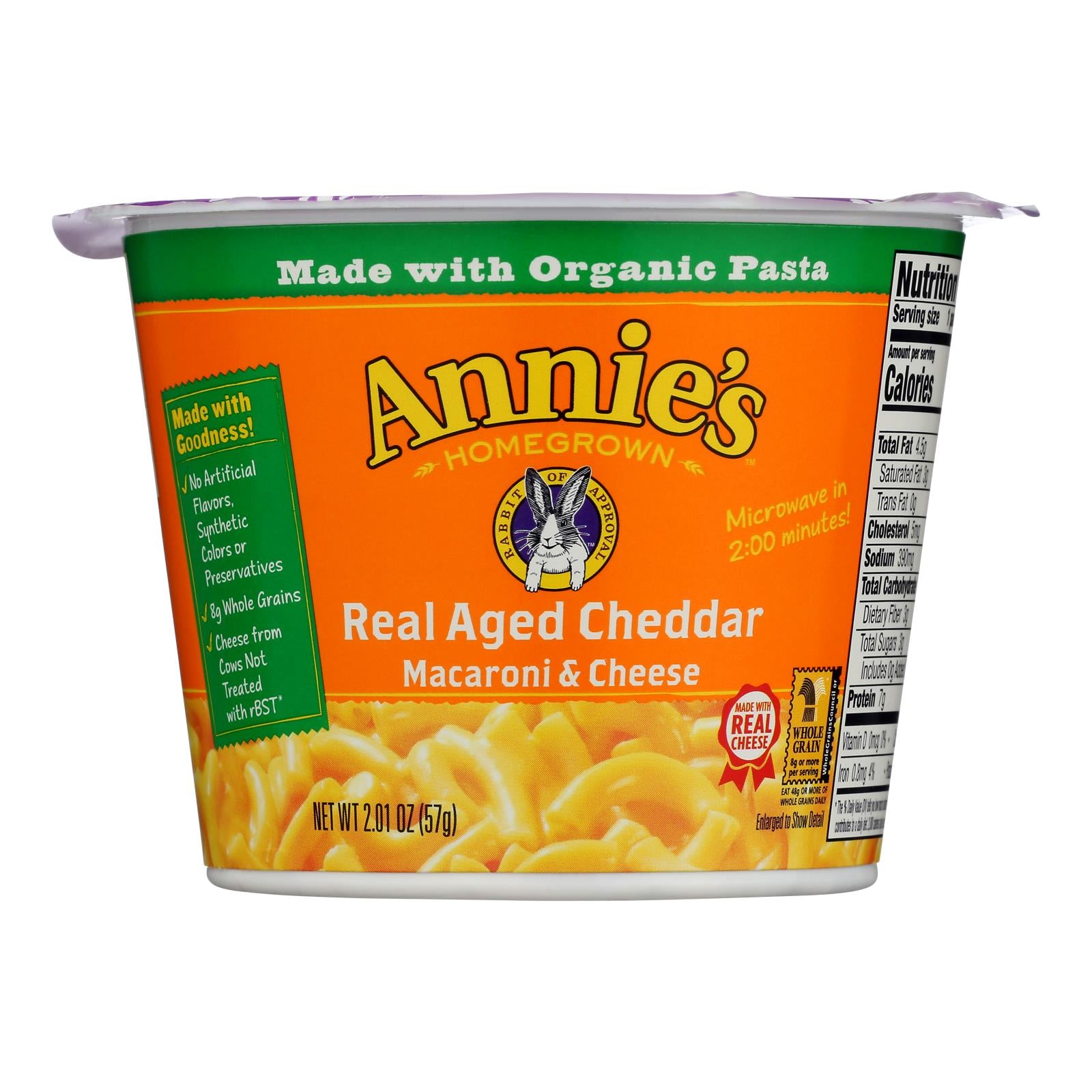Annie's Homegrown Real Aged Cheddar Microwavable Macaroni And Cheese Cup - Case Of 12 - 2.01 Oz.