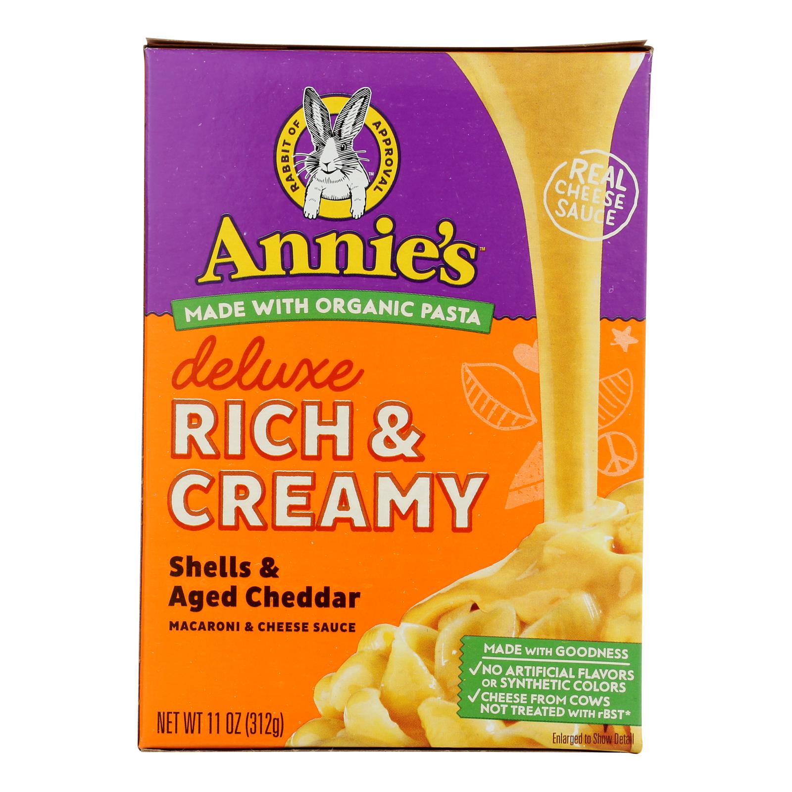 Annies Homegrown Macaroni Dinner - Creamy Deluxe - Shells And Real Aged Cheddar Sauce - 11 Oz - Case Of 12