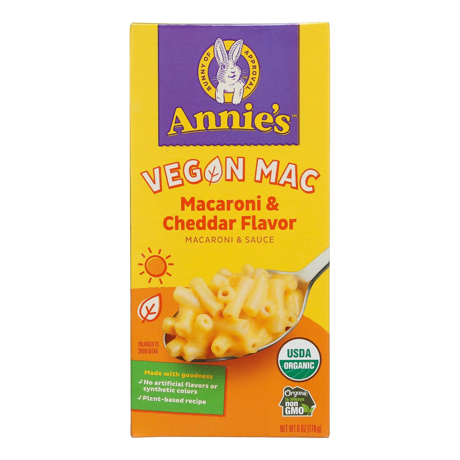 Annie's Homegrown Organic Macaroni & Cheese - Vegan Cheddar Flavored - Case Of 12 - 6 Oz