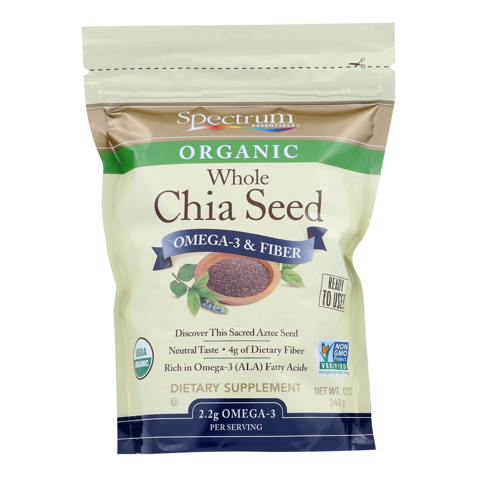 Spectrum Essentials Organic Chia Seeds - Omega-3 And Fiber - 12 Oz