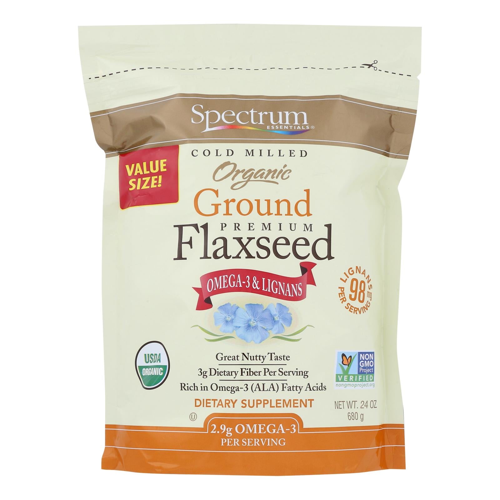 Spectrum Essentials Flaxseed - Organic - Ground - Premium - 24 Oz