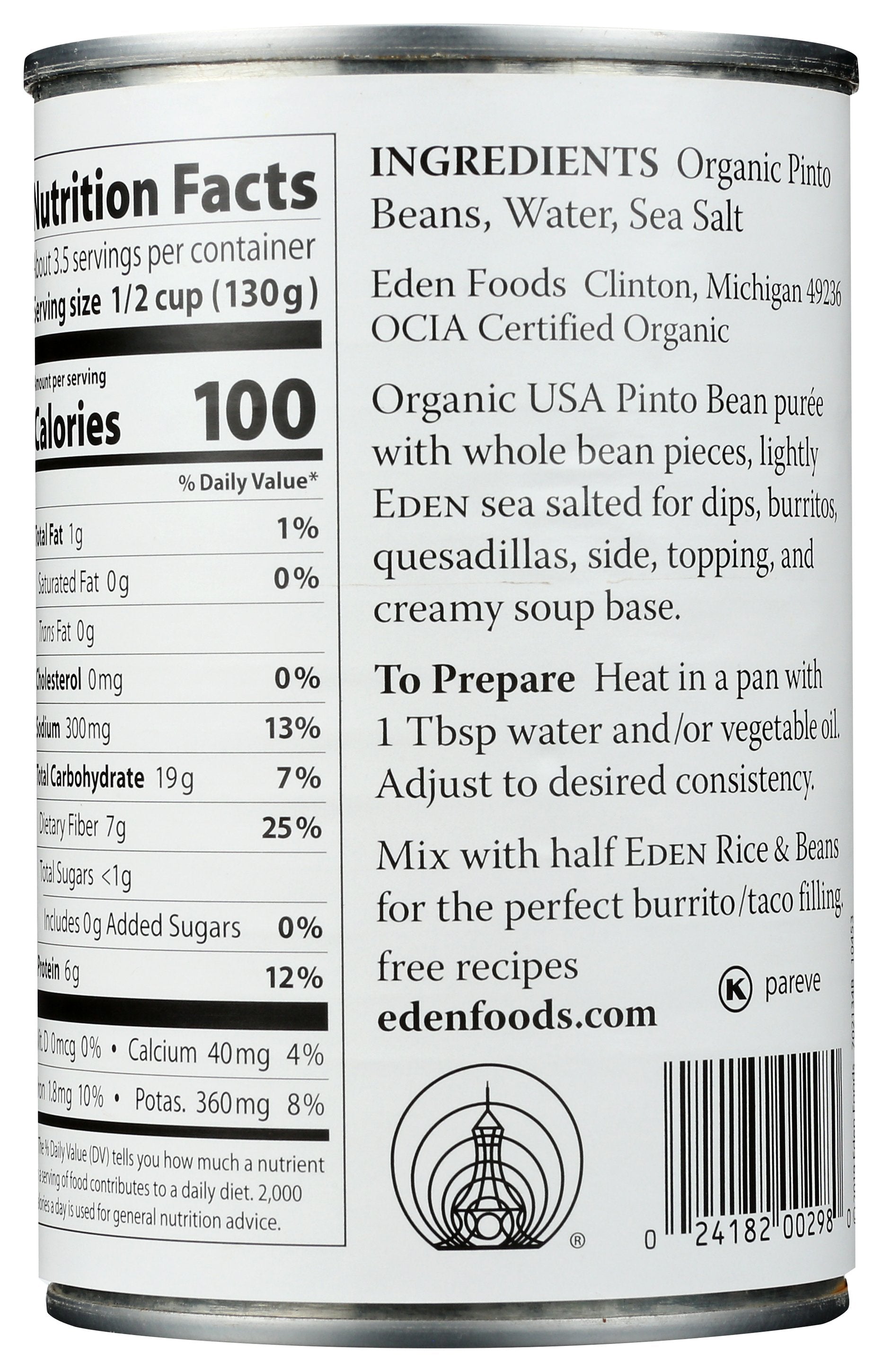 EDEN FOODS BEAN REFRD PINTO ORG - Case of 12