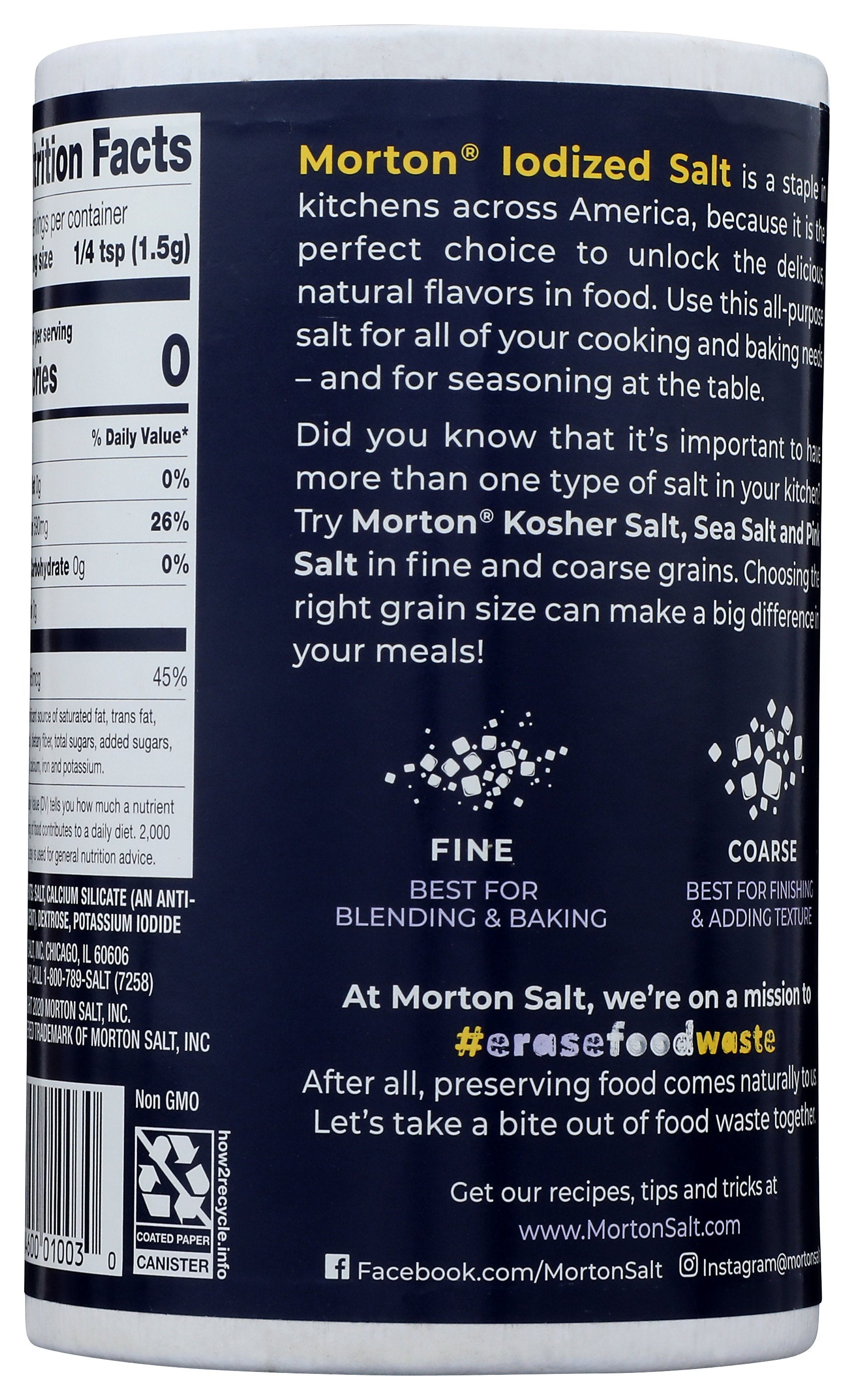 MORTONS SALT IODIZED - Case of 24