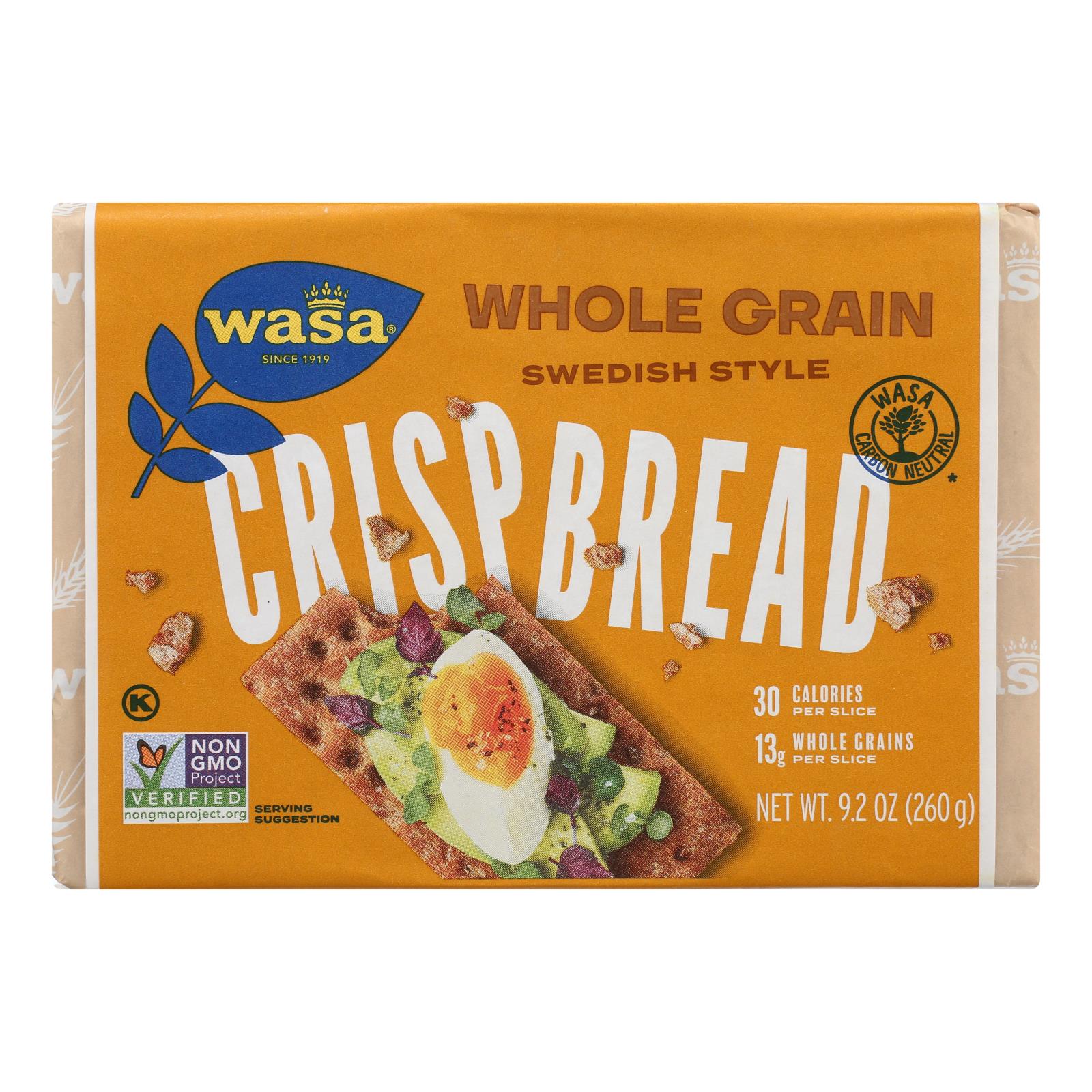 Wasa Crispbread Whole Grain - Flour And Water - Case Of 12 - 9.2 Oz.