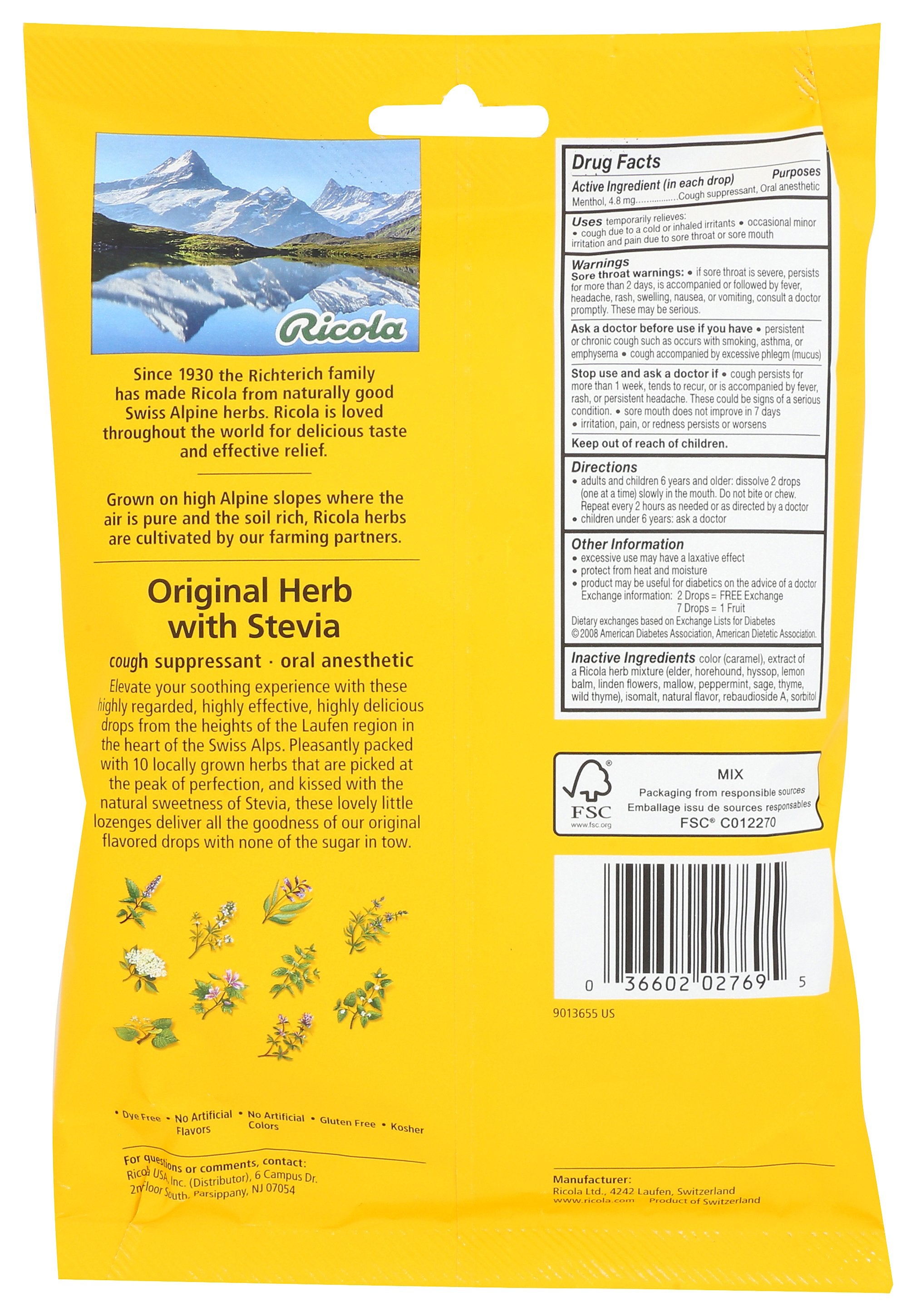 RICOLA LOZENGE ORIGINAL SF - Case of 3