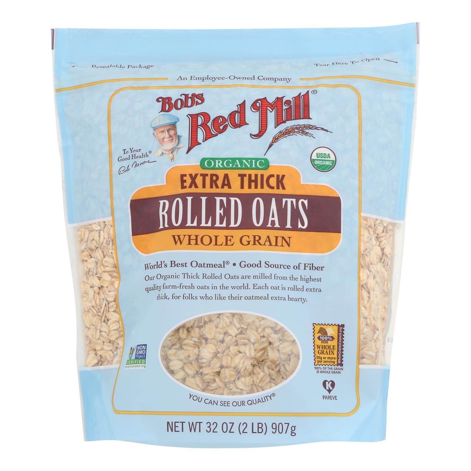 Bob's Red Mill Organic Extra Thick Rolled Oats, 4x32oz