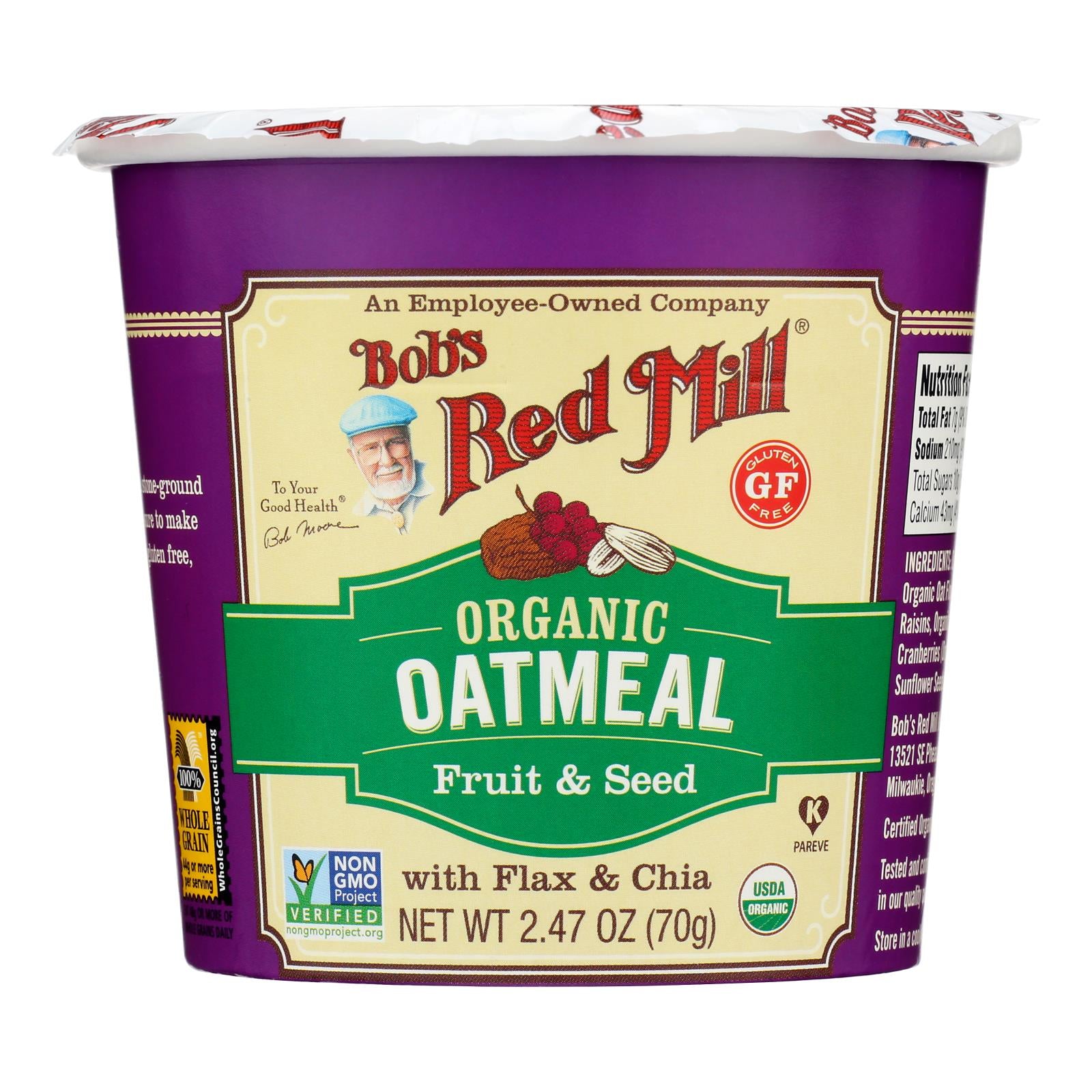 Bob's Red Mill Organic Fruit Seed Oatmeal Cup, GF, 12x2.47oz