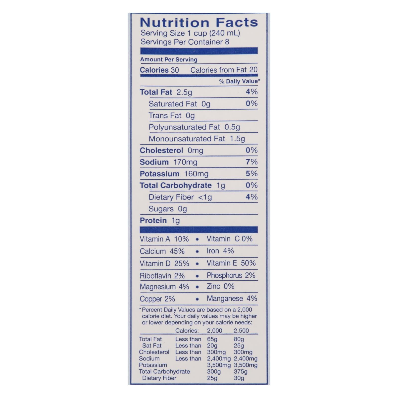 Almond Breeze - Almond Milk - Unsweetened Original - Case Of 8 - 64 Fl Oz.