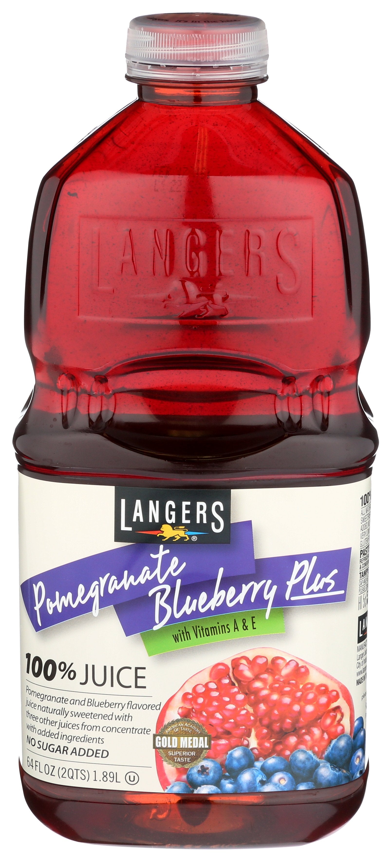 LANGERS JUICE POMEGRANTE BLUBRY 100% - Case of 8
