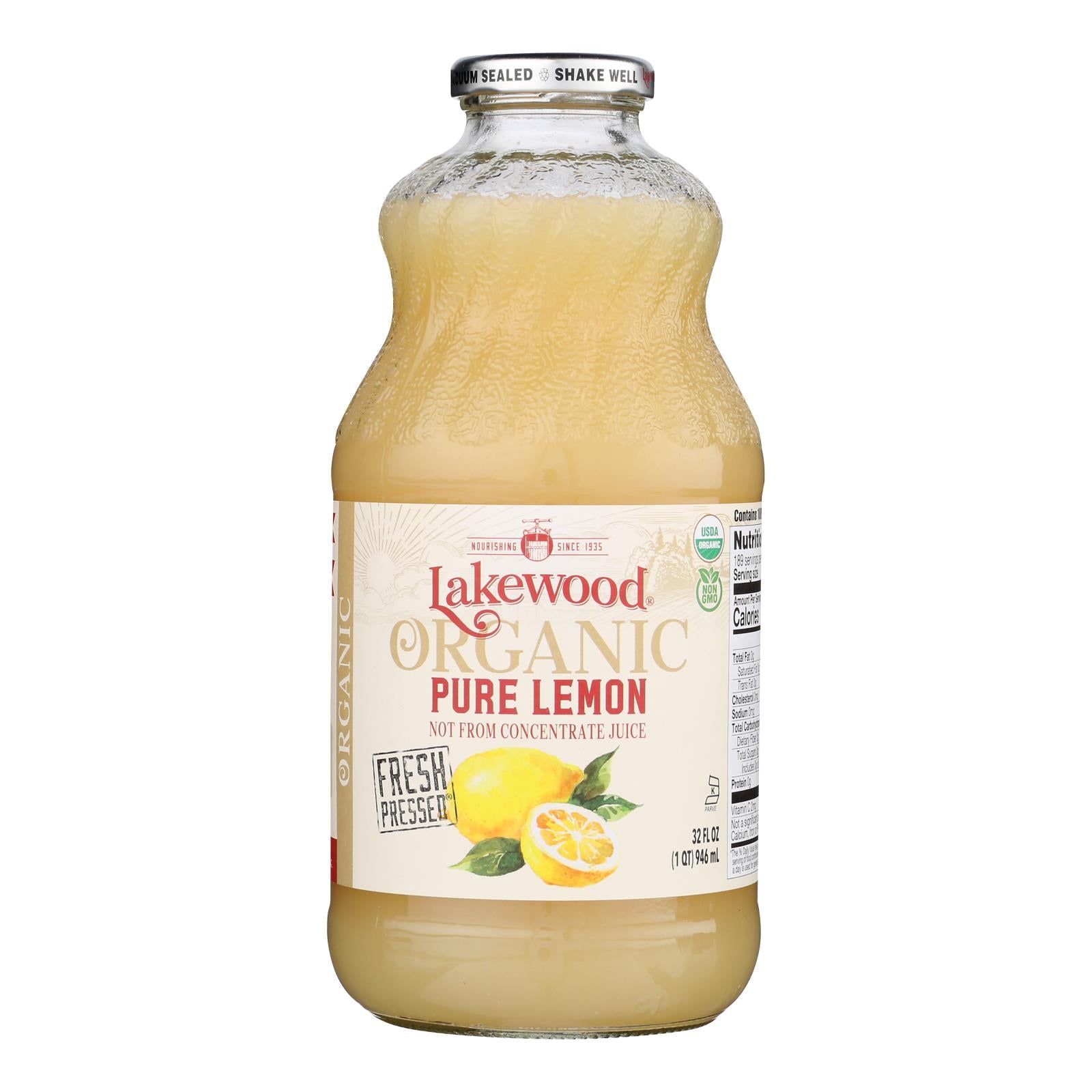 Lakewood - Organic Juice - Pure Lemon - Case of 6 - 32 fl oz.