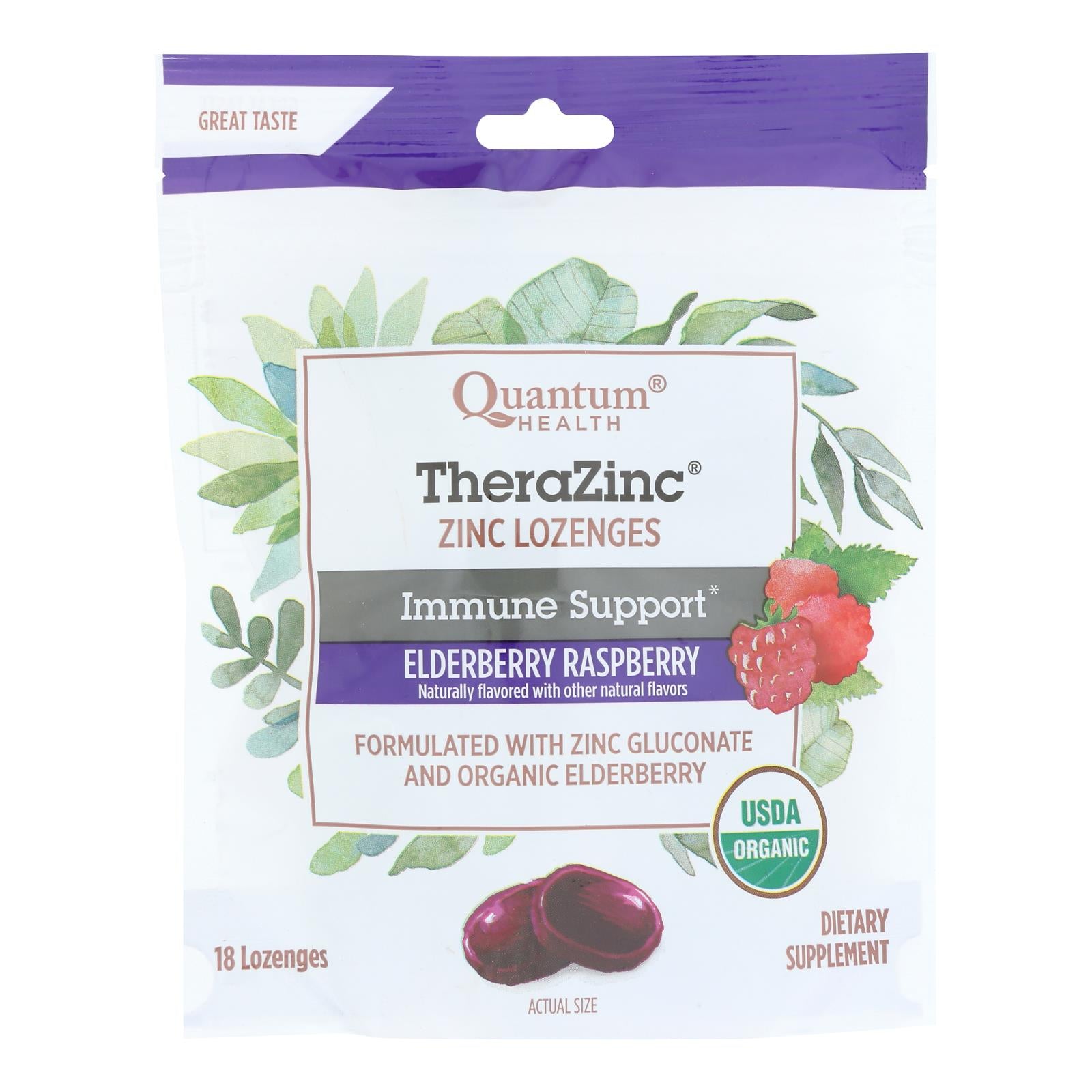 Quantum Research Zinc Lozenges - Elderberry Raspberry - 18 Count