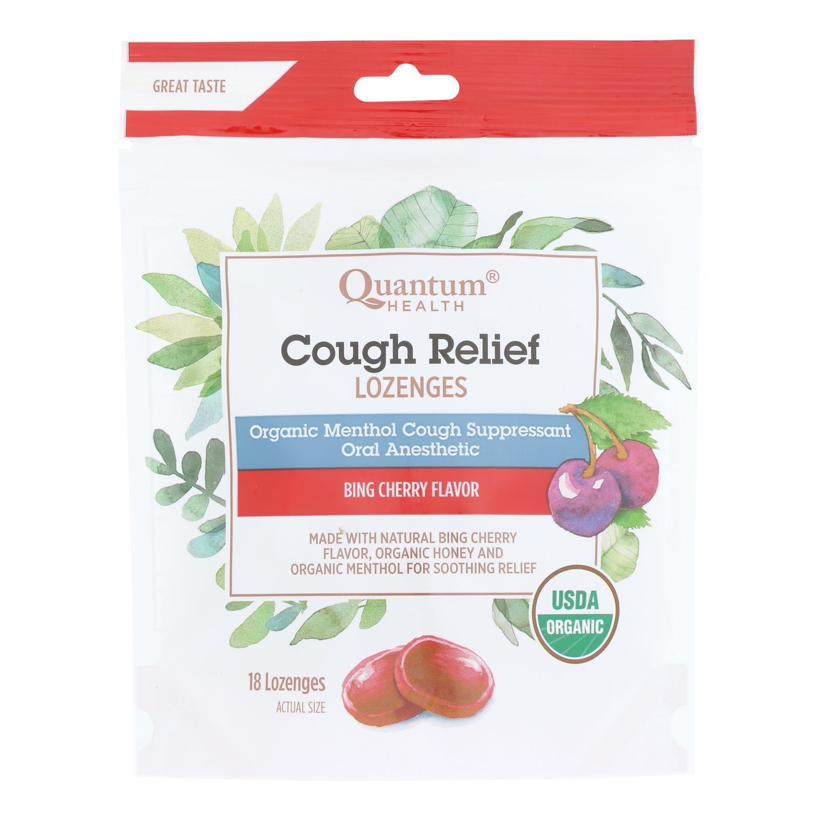 Quantum Research Organic Cough Relief Lozenges - Bing Cherry - 18 Count