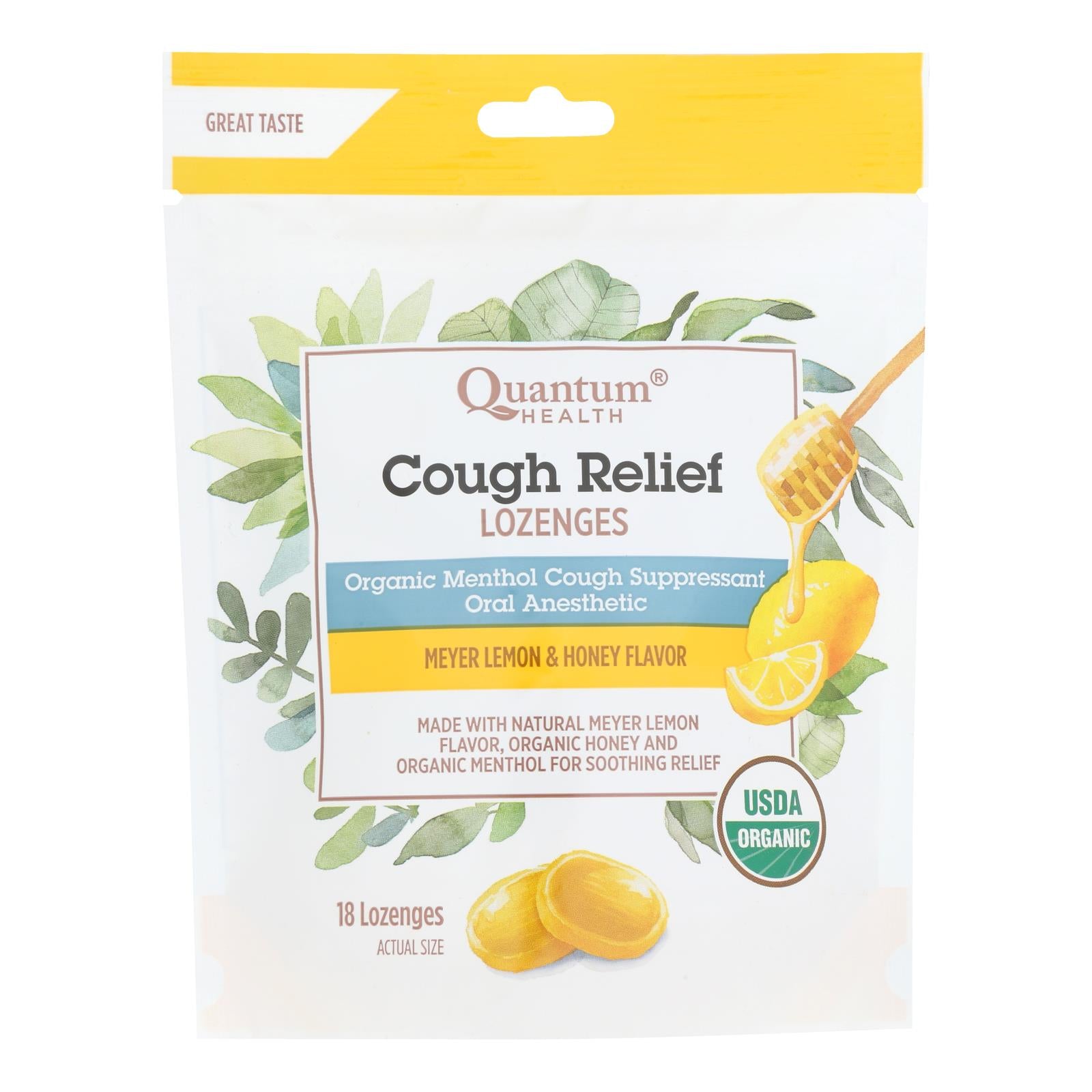 Quantum Research Organic Cough Relief Lozenges - Meyer Lemon & Honey - 18 Count