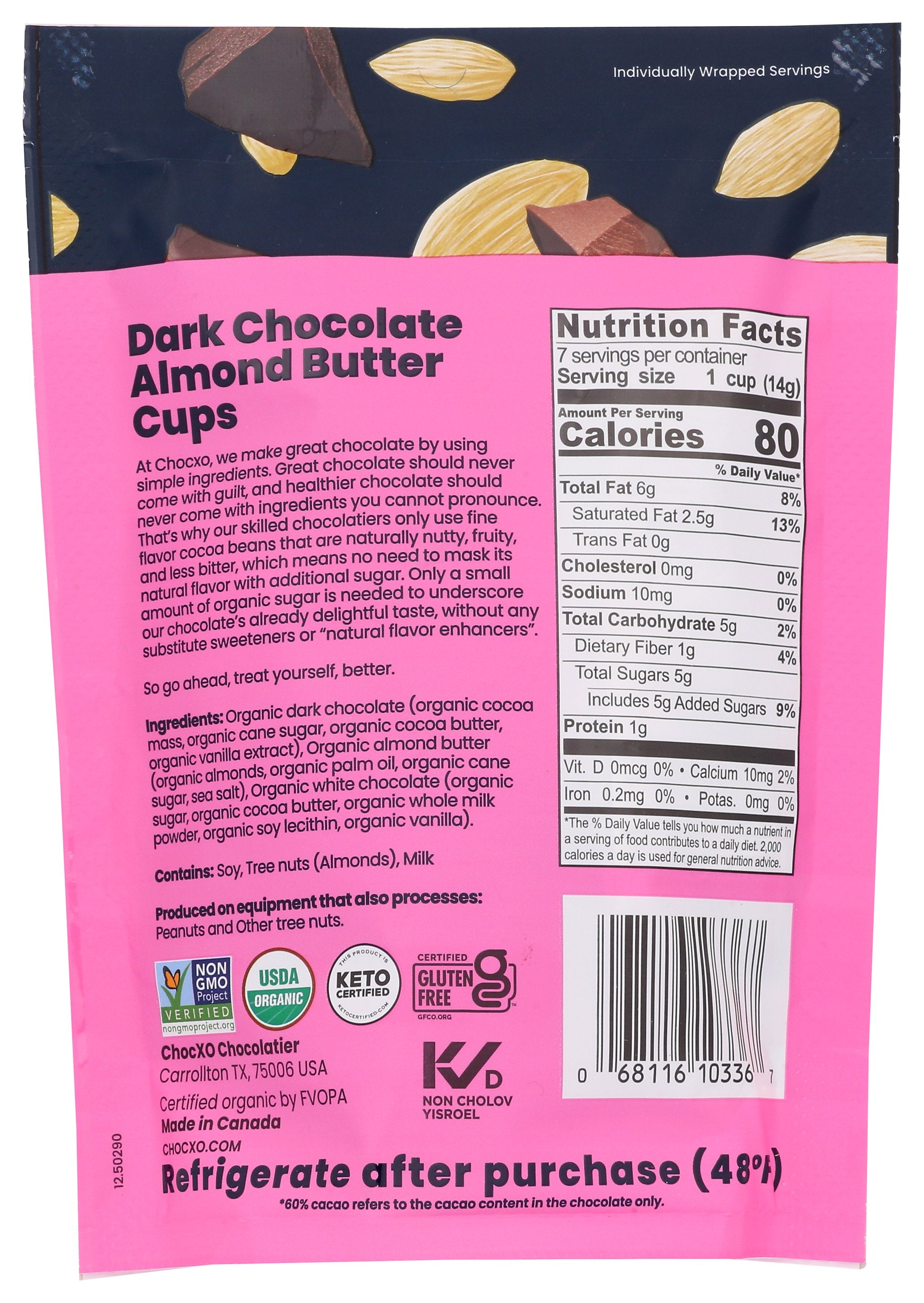 CHOCXO CUPS DK CHOC ALMOND BUTT - Case of 6