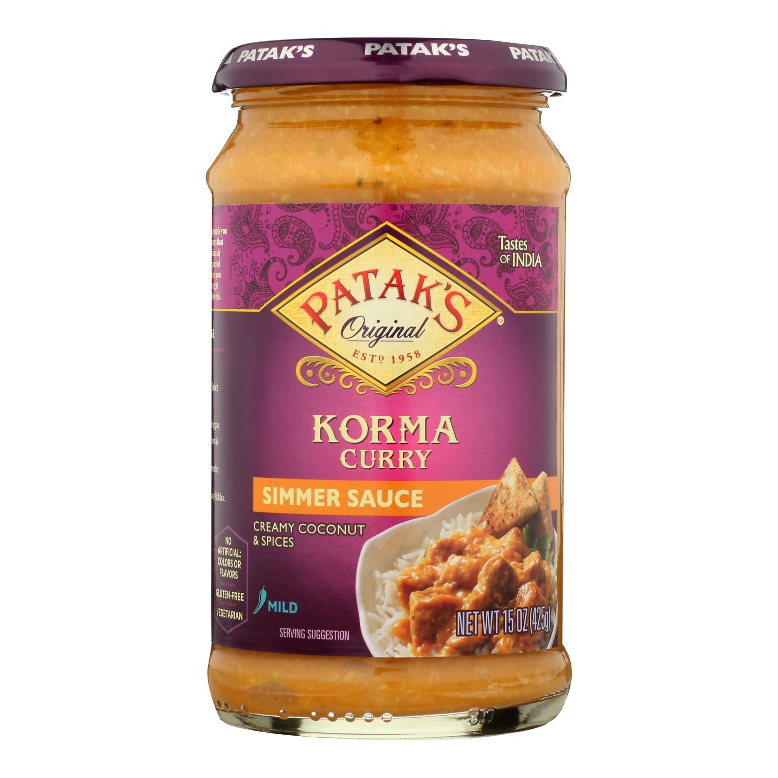 Pataks Simmer Sauce - Korma Curry - Mild - 15 Oz - Case Of 6