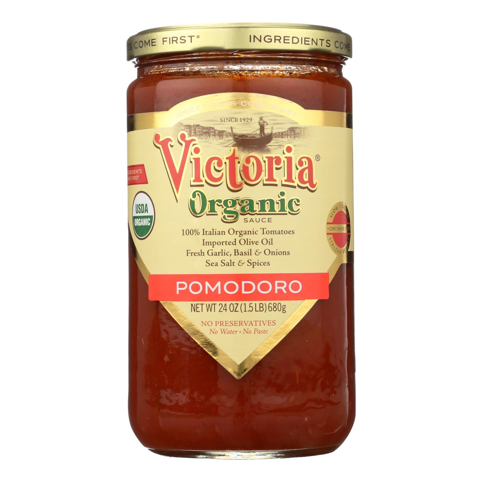 Victoria Organic Pasta Sauce - Pomodoro - Case of 6 - 24 oz.