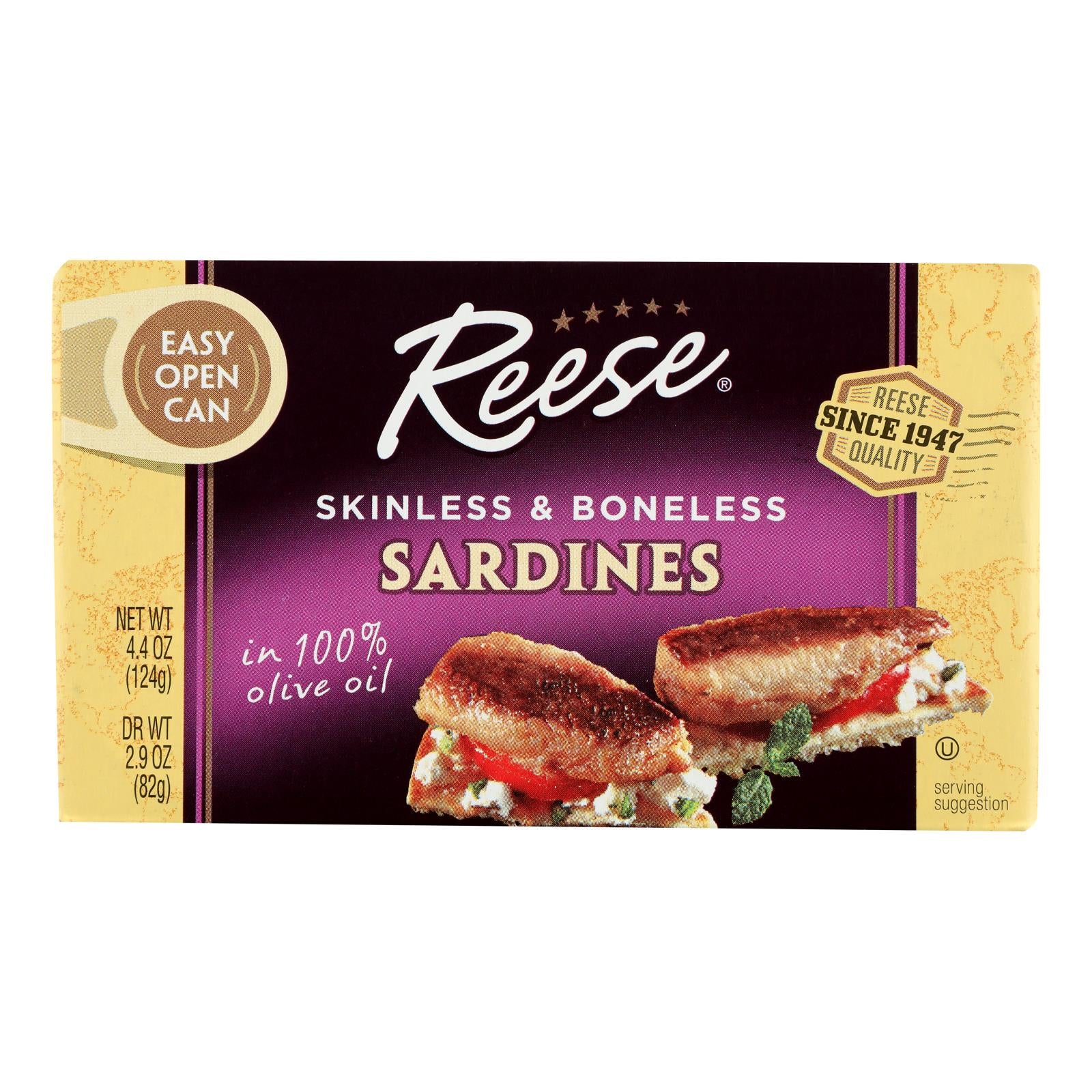 Reese Sardines - Skinless Boneless In Olive Oil - Case Of 10 - 4.37 Oz
