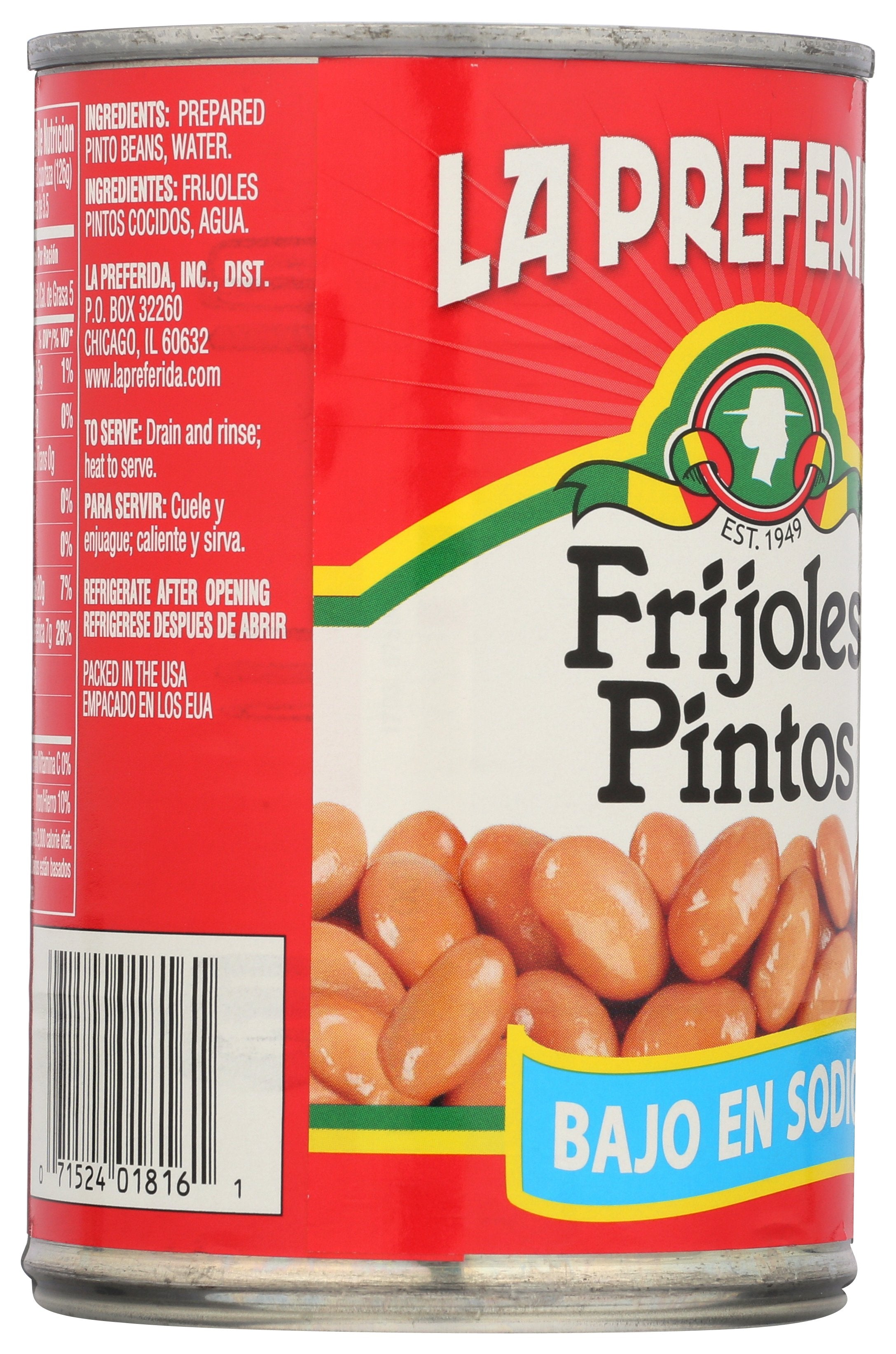 LA PREFERIDA BEAN PINTO LOW SODIUM - Case of 12