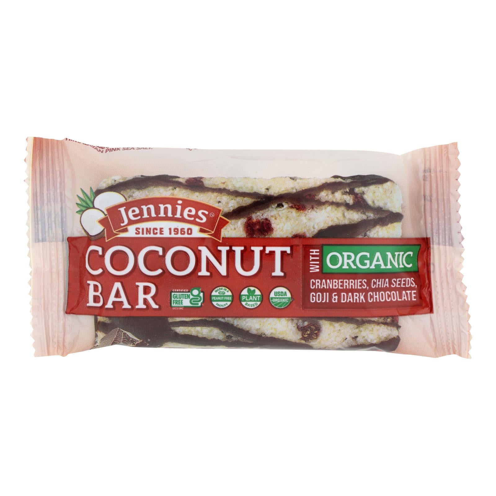 Jennie's Organic Goji Moji Raw Coconut Bar - Case Of 12 - 1.5 Oz.