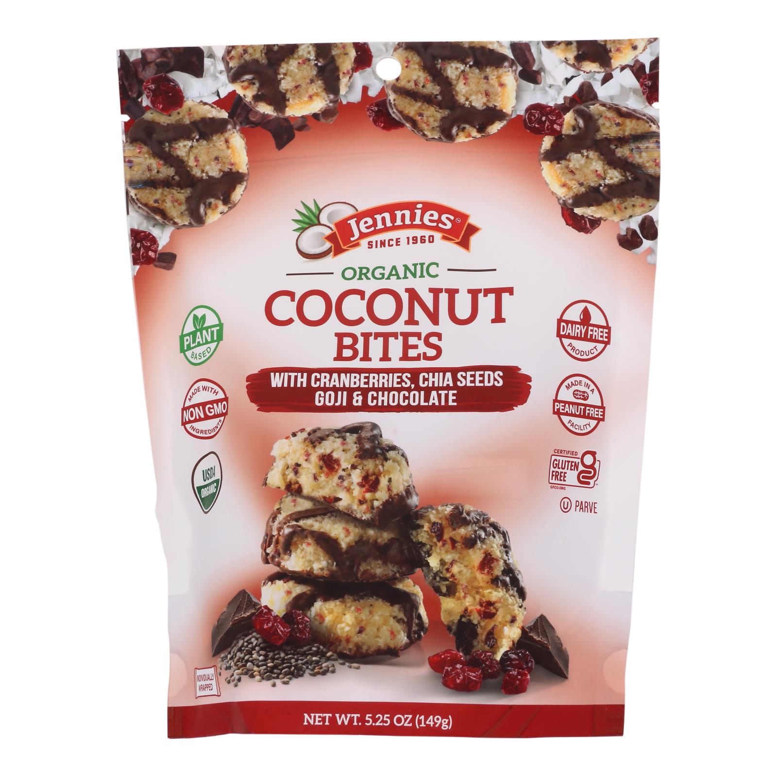 Jennies Coconut Bites - Organic - Cranberry Goji - Case Of 6 - 5.25 Oz