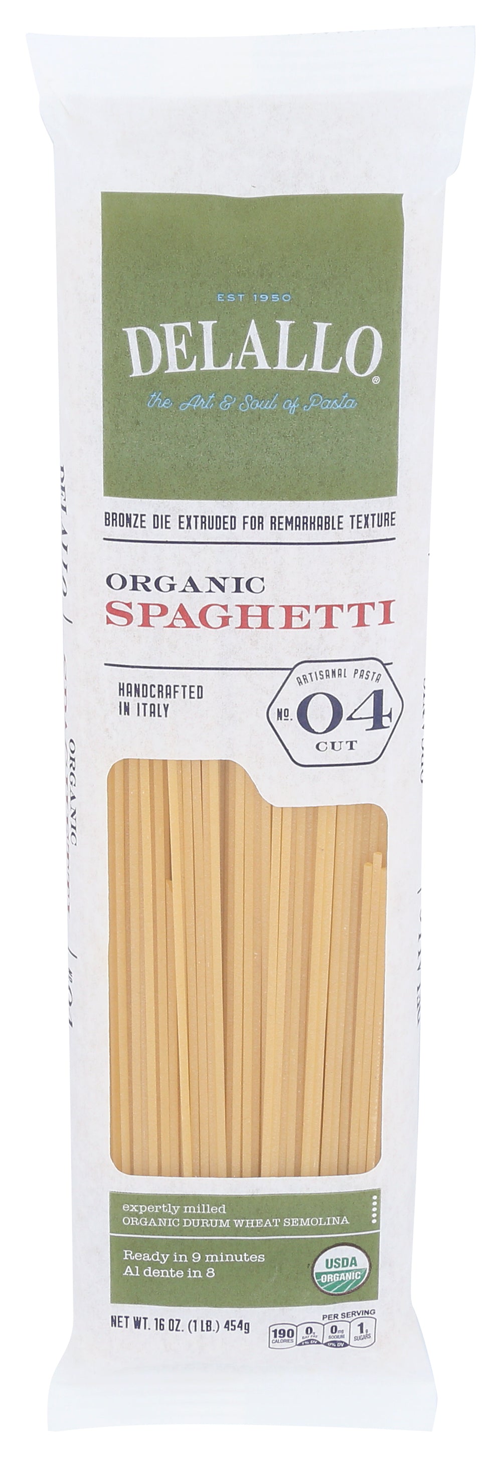 Delallo No. 04 Cut Organic Spaghetti 16 oz - Case of 16