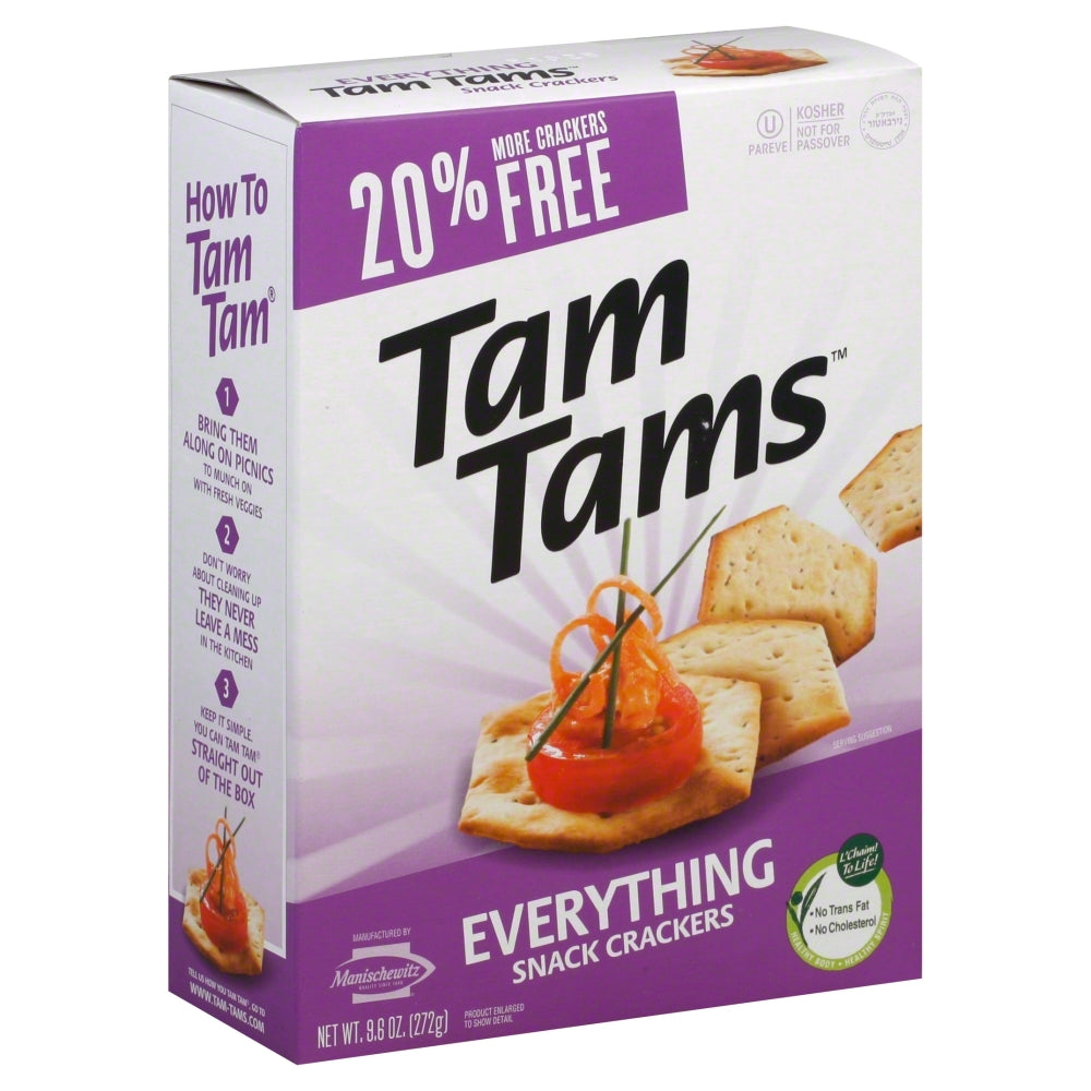 Manischewitz Cracker Snack Tamtam Everything - Case of 12 - 9.6 oz