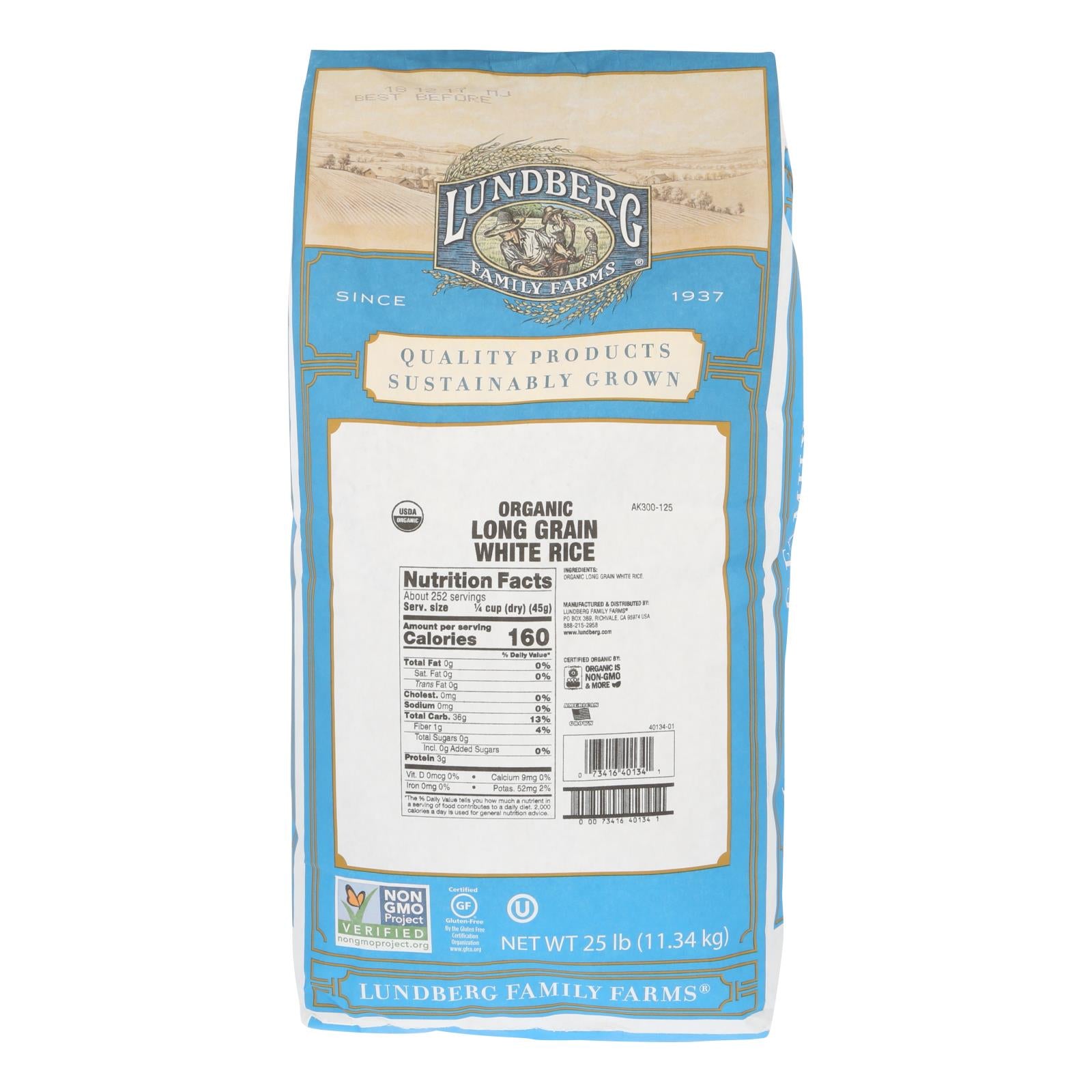 Lundberg Family Farms Organic White Long Grain Rice - Single Bulk Item - 25lb