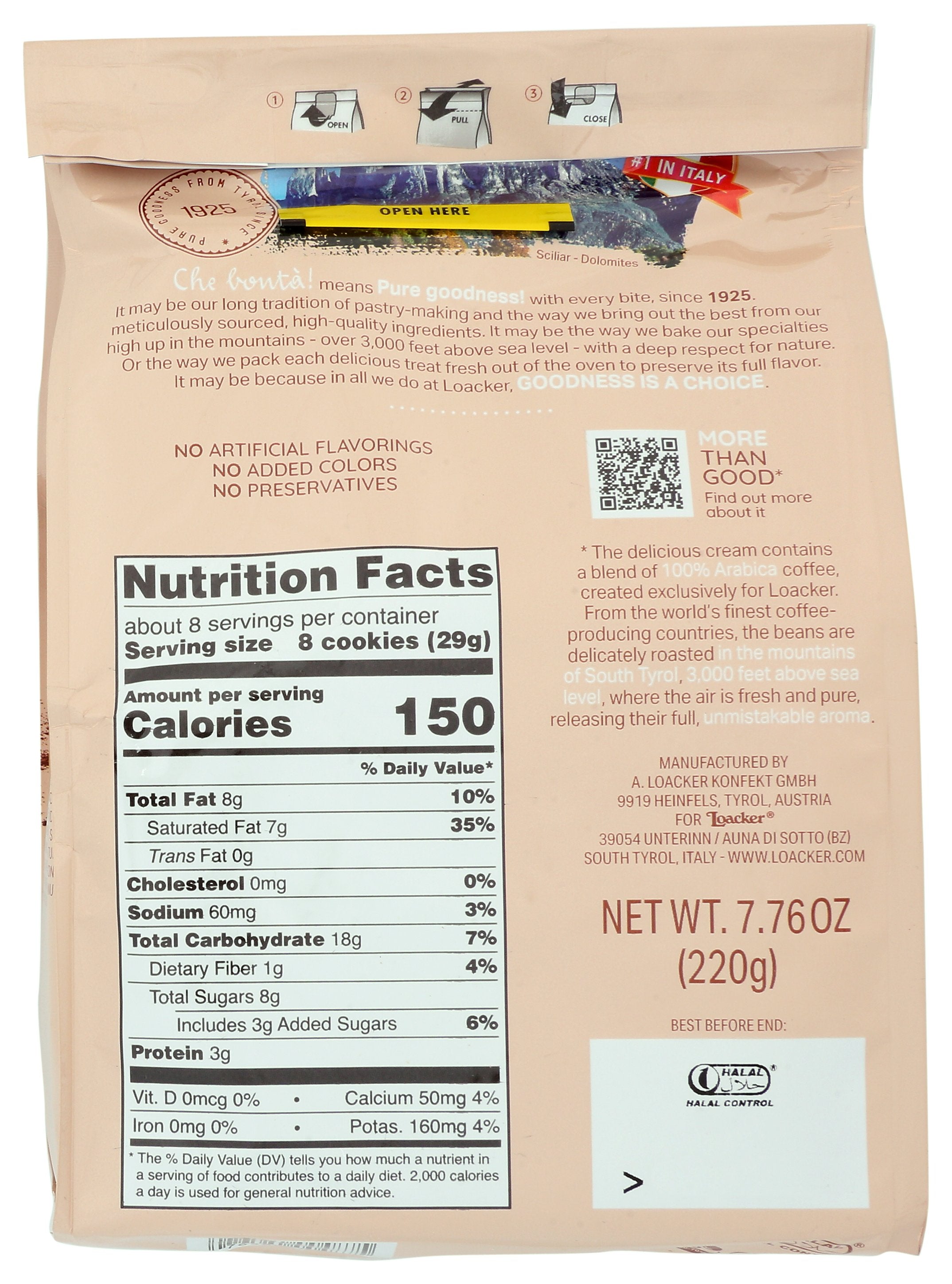 LOACKER WAFER QUDRTNI CAPCNO 220G - Case of 6