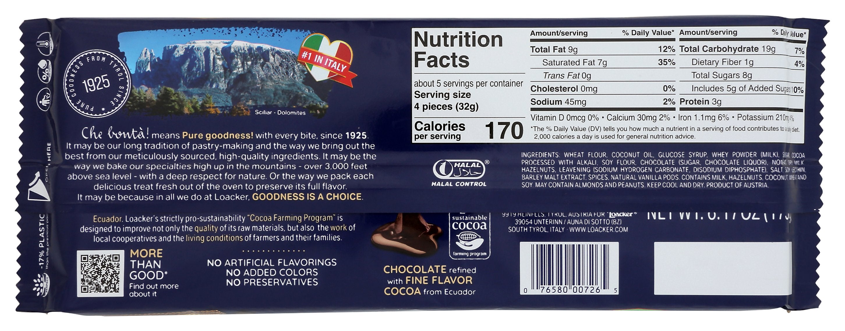 LOACKER WAFER CHOCOLATE 175G - Case of 18
