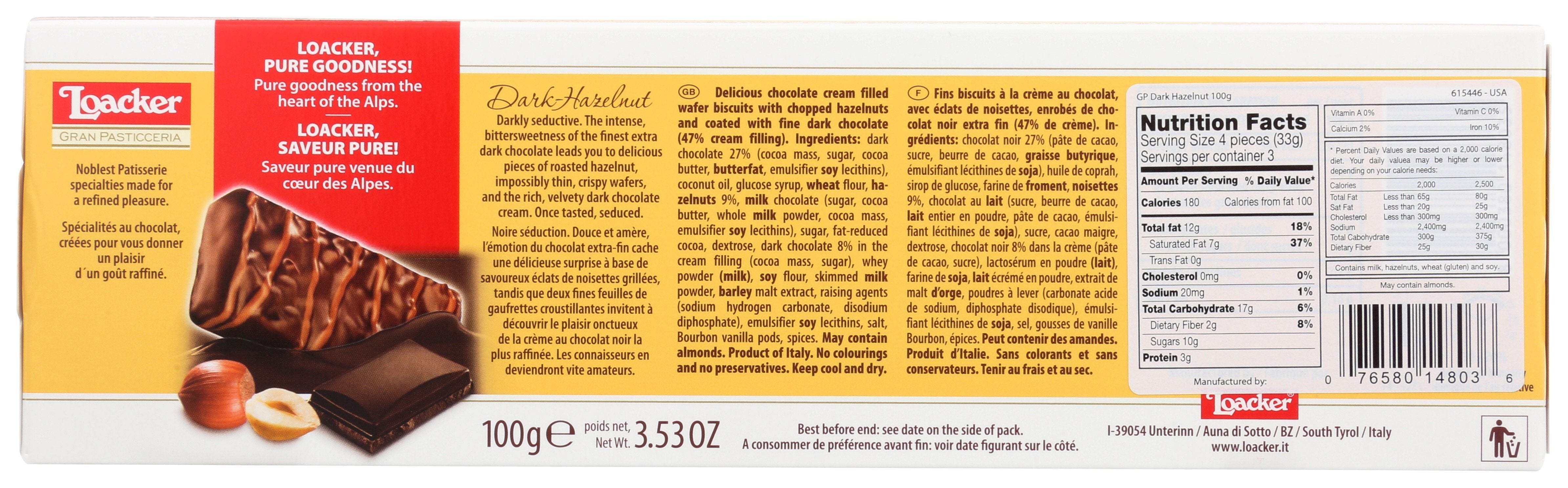 LOACKER COOKIE PSTCCRIA HZLNT DRK 100G - Case of 12