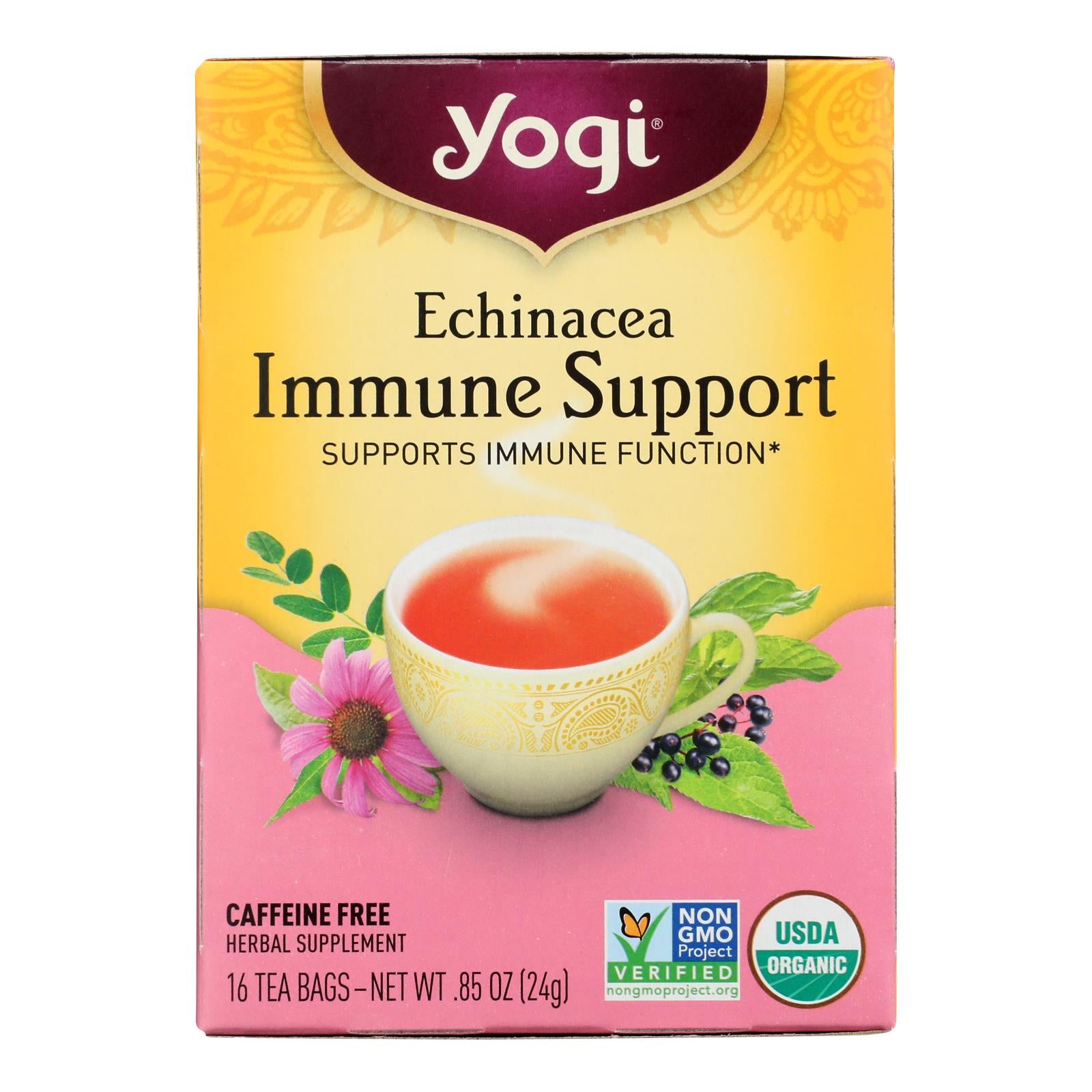 Yogi Immune Support Herbal Tea Echinacea - 16 Tea Bags - Case Of 6