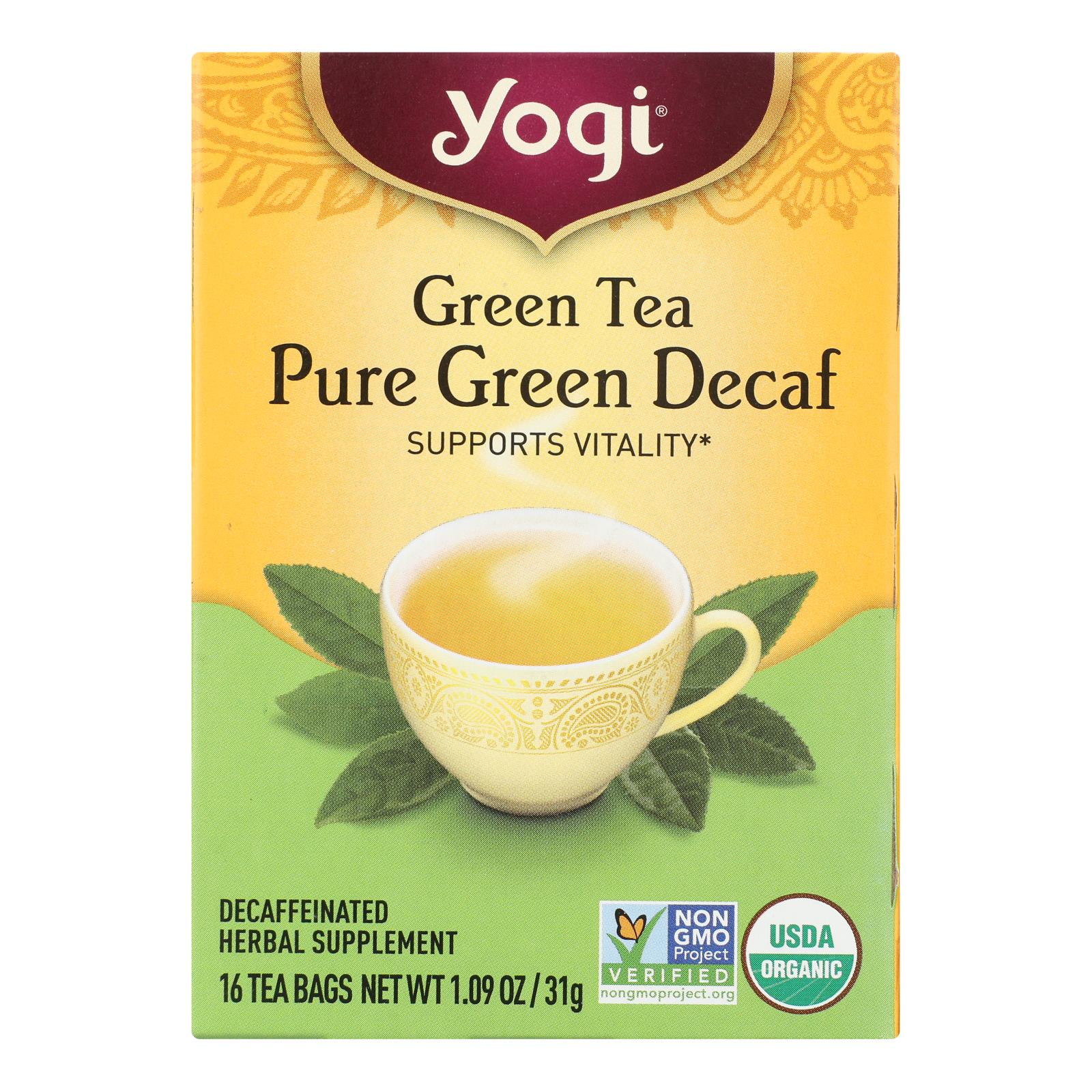 Yogi Organic Green Tea Caffeine Free - 16 Tea Bags - Case Of 6