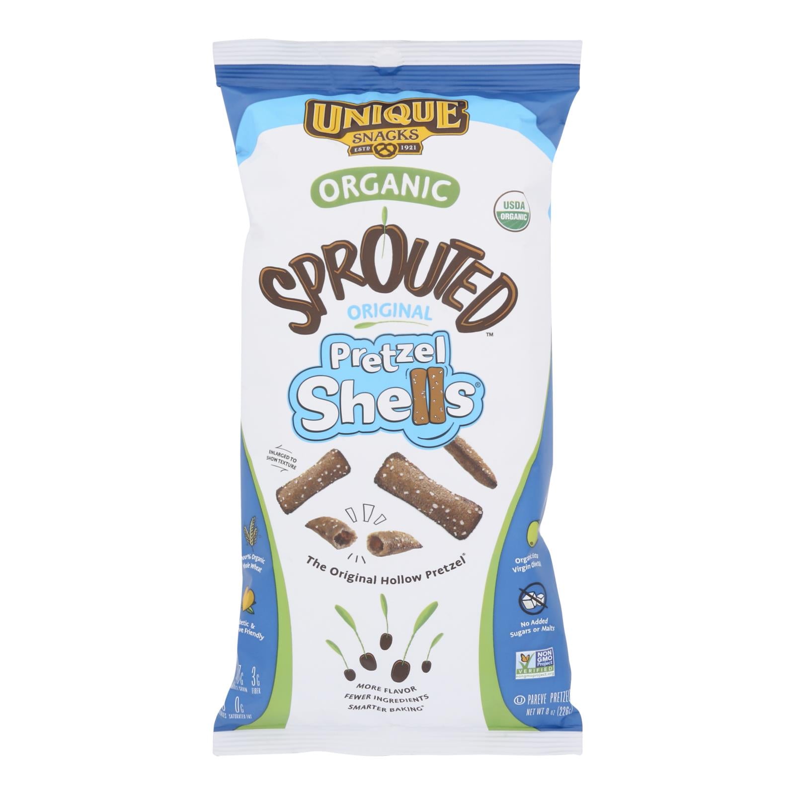 Unique Pretzels - Sprouted Shells - Original Sea Salt - Case Of 12 - 8 Oz.