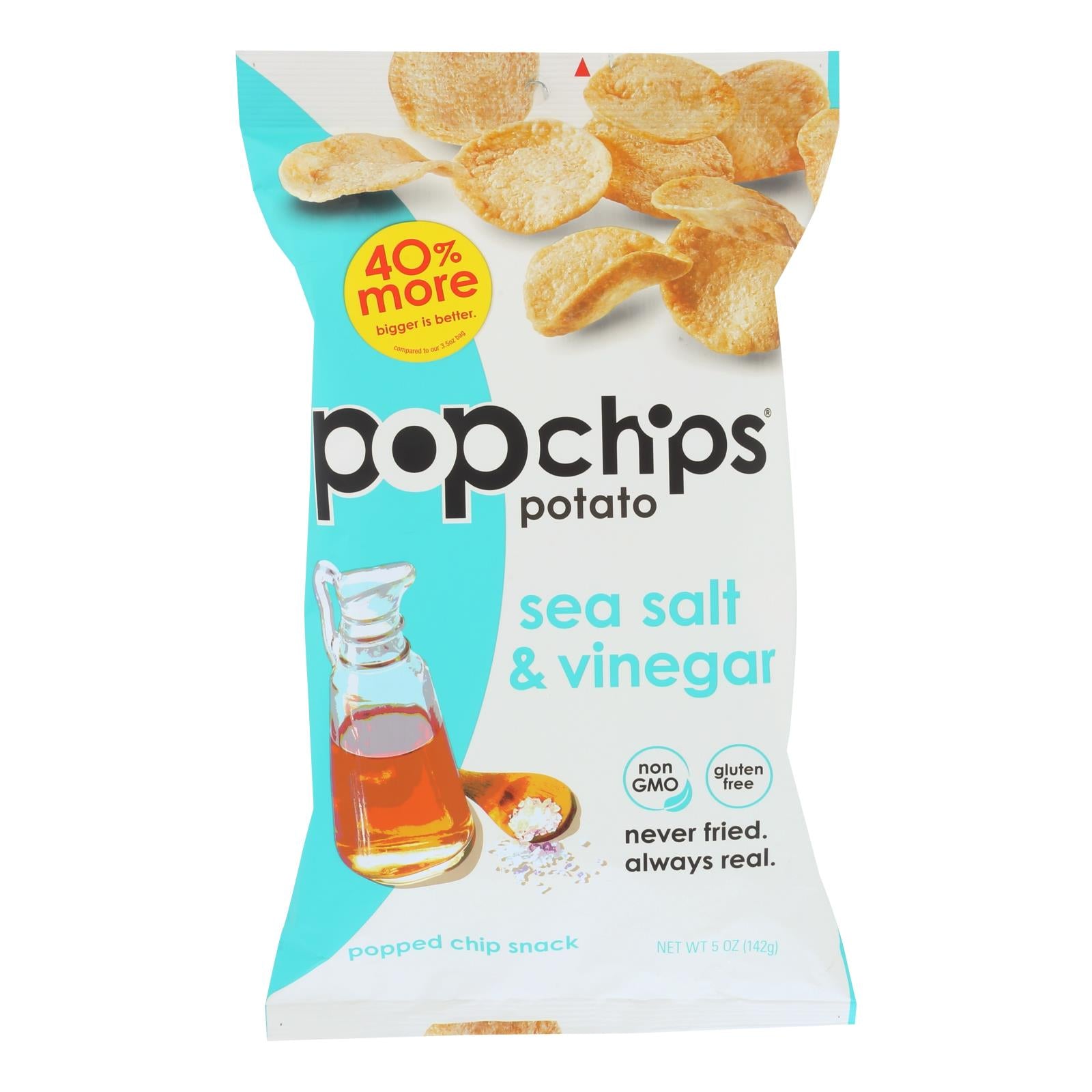 Popchips Potato Chip - Sea Salt - Vinegar - Case of 12 - 5 oz