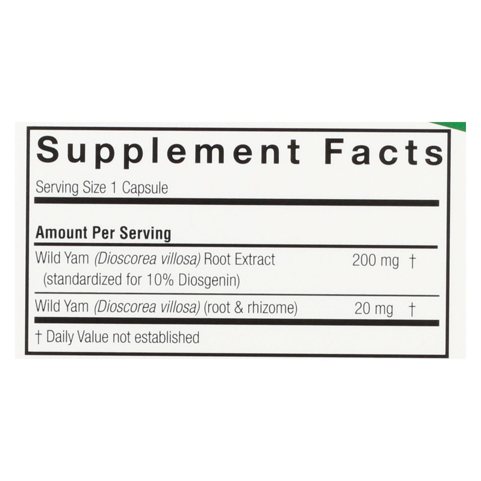 Nature's Answer Wild Yam Root - 60 Veggie Capsules