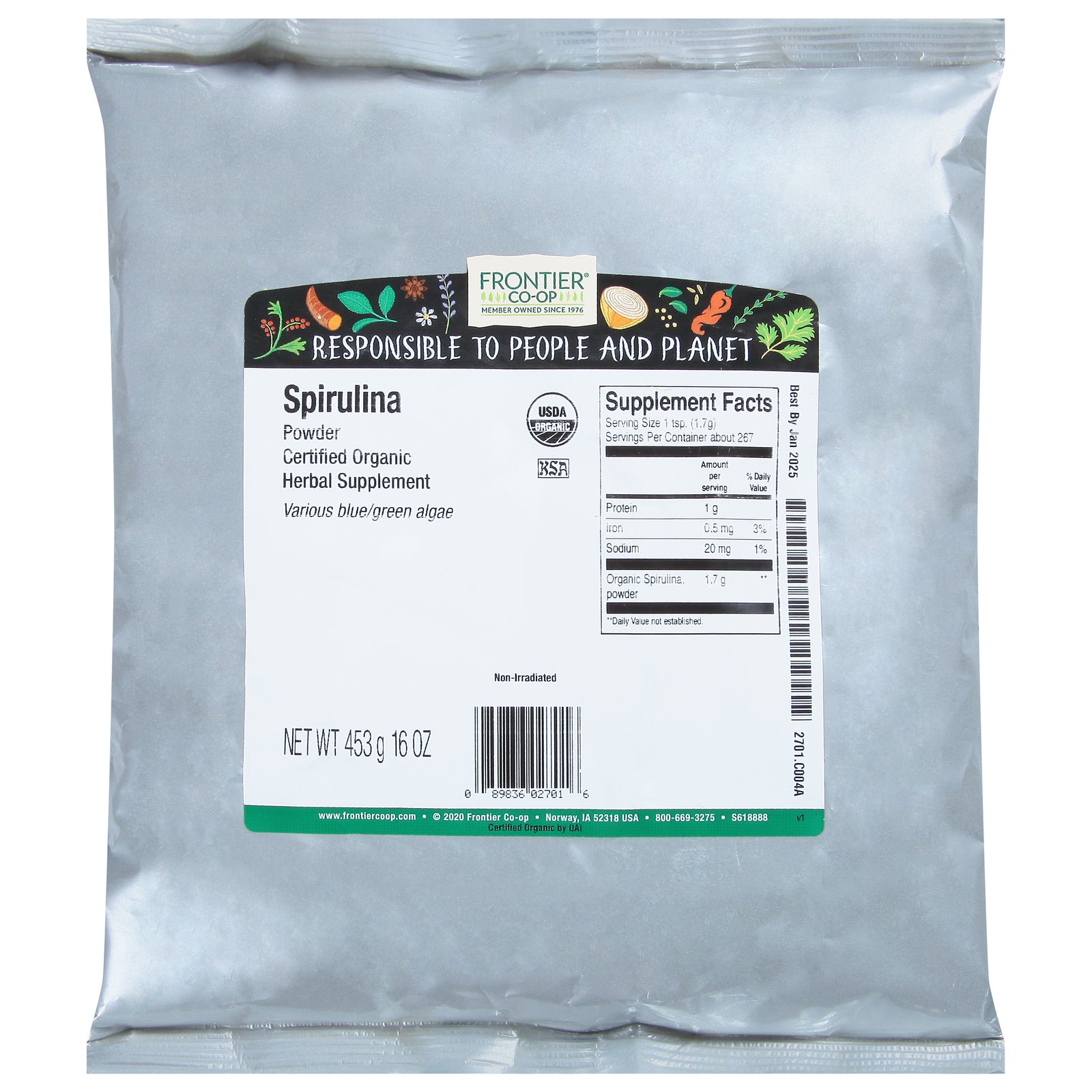 Frontier Herb 100% Organic Spirulina Powder - 1 lb.