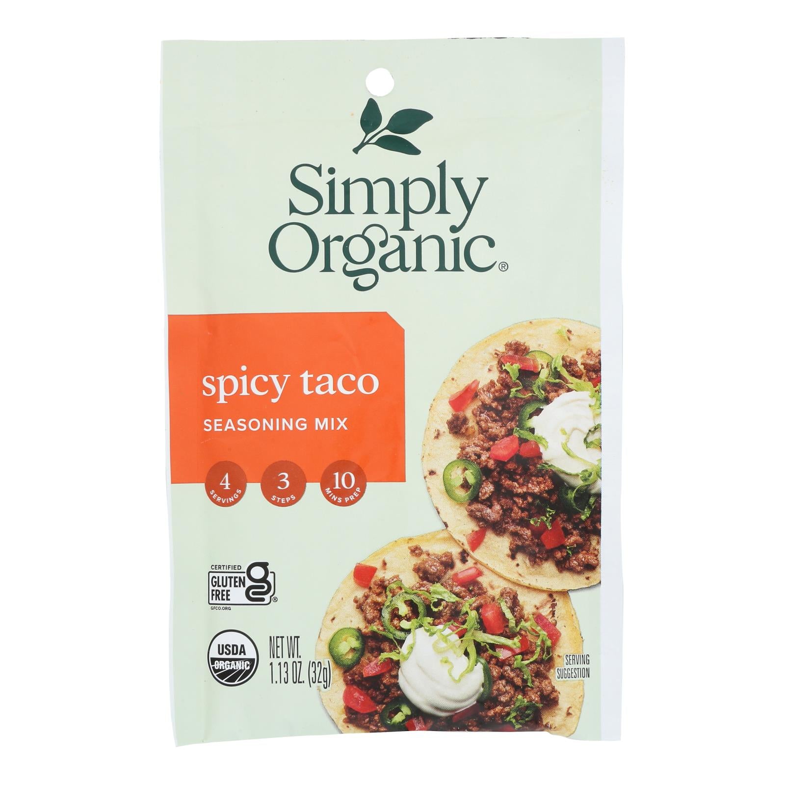 Simply Organic Spicy Taco Seasoning Mix - Case Of 12 - 1.13 Oz.