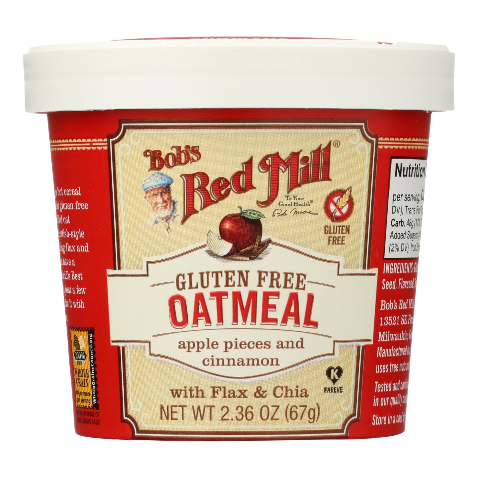 Bob's Red Mill Apple Cinnamon Oatmeal Cup, GF, 2.36oz, 12-Pack