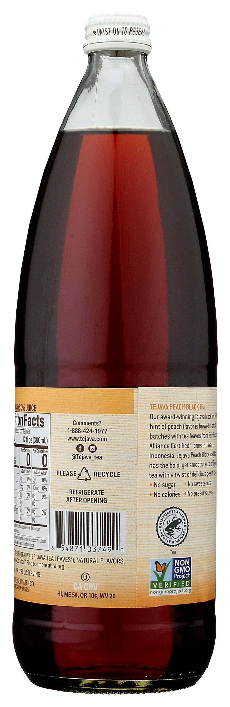 TEJAVA TEA BLACK PEACH UNSWEET - Case of 12