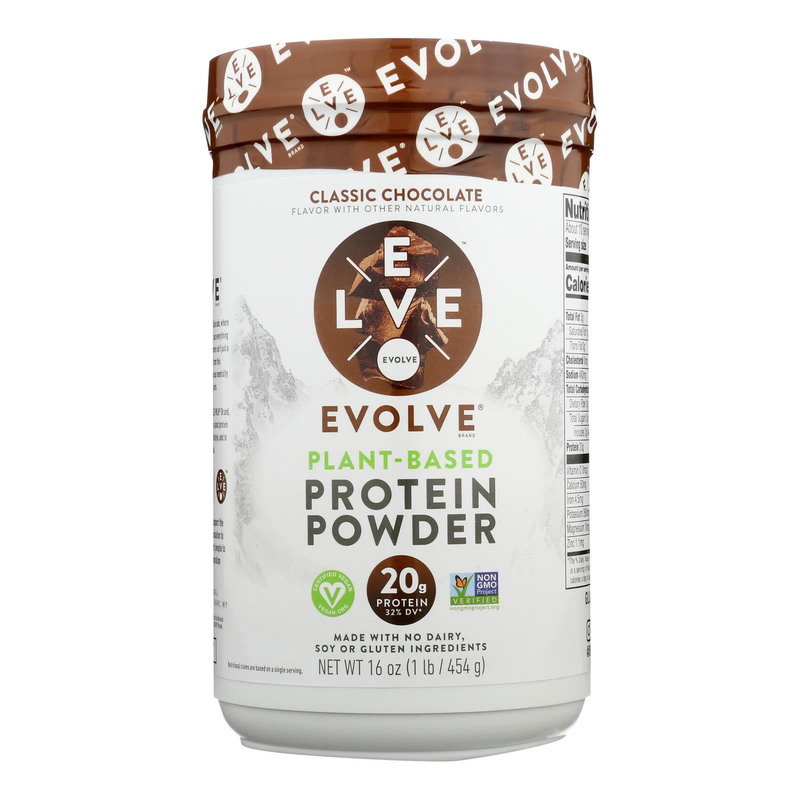 Evolve Real Plant-Powered Classic Chocolate Flavor Protein Powder - 1 Each - 16 OZ
