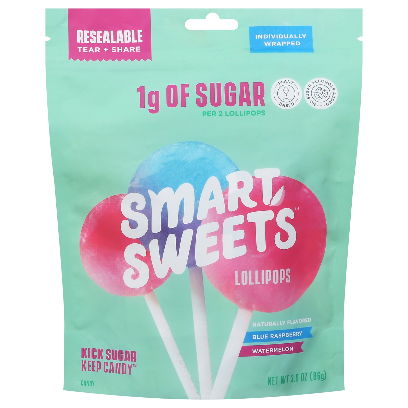 Smartsweets - Lollipops Wtrmln Rasp - CS of 10-3 OZ