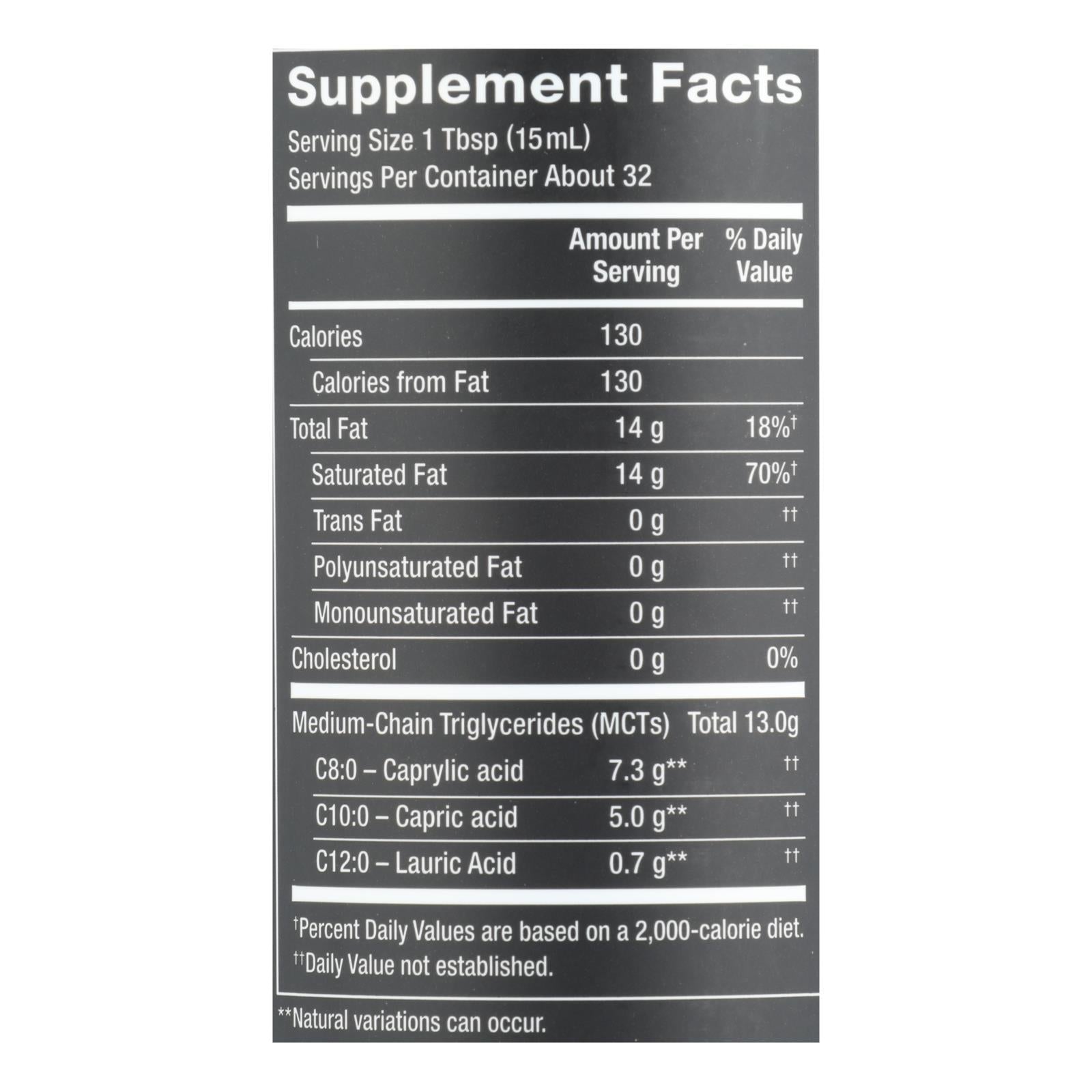 Nutiva 100% Organic Mct Oil - From Coconut - Unflavored - 16 fl oz