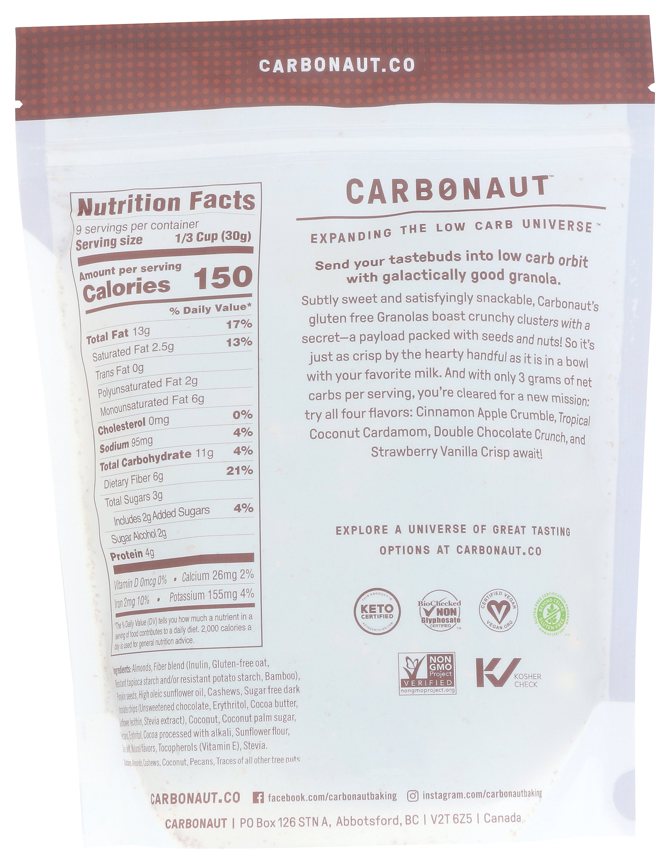CARBONAUT GRANOLA DOUBLE CHOCOLATE - Case of 6