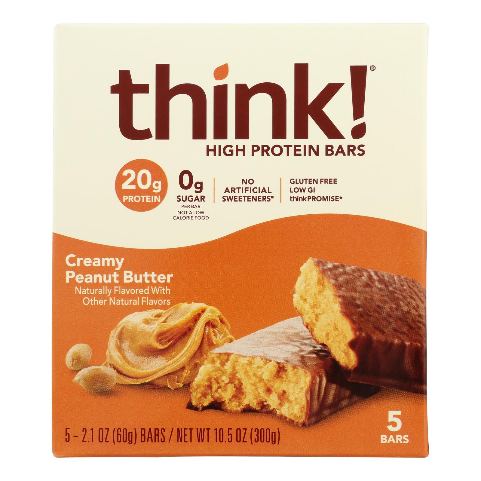 Think Thin's Creamy Peanut Butter High Protein Bars - Case of 6 - 5/2.1 OZ