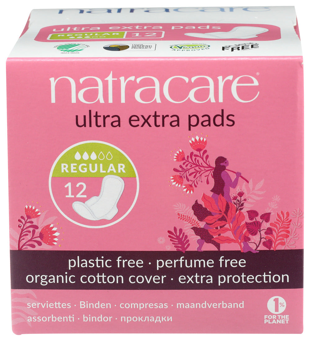 Natracare Ultra Extra Pads w/wings - Normal - 12 Count