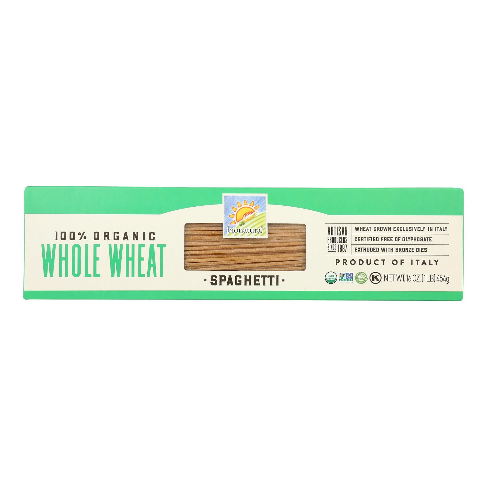 Bionaturae Pasta - Organic - 100 Percent Whole Wheat - Spaghetti - 16 Oz - Case Of 12