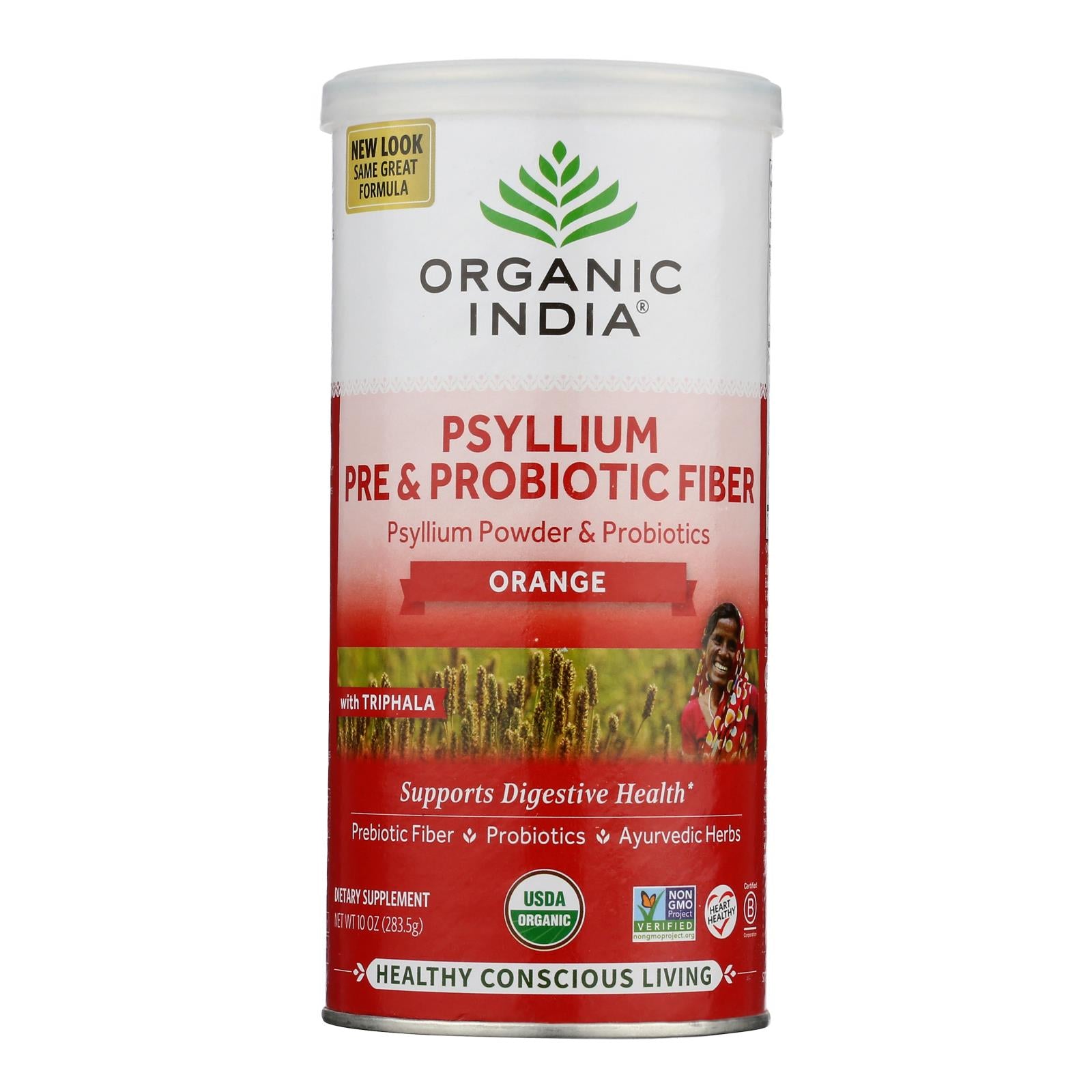 Organic India - Psyllium Organic Prebiotic/Probiotic Orange - Case of 12-10 Ounces