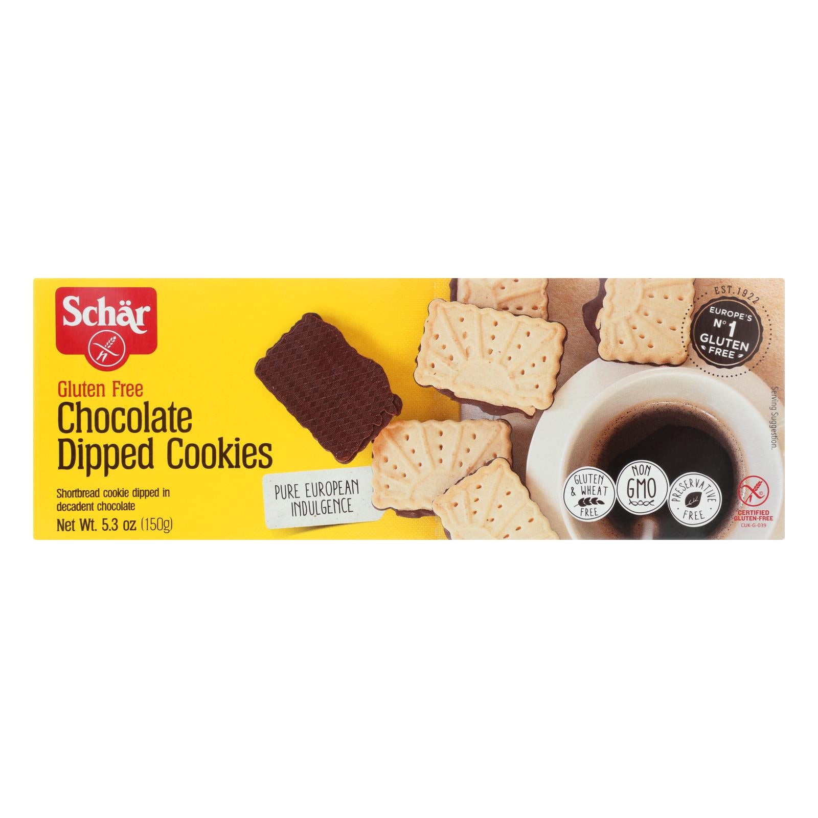 Schar Chocolate Dipped Cookies Gluten Free - Case of 12 - 5.3 oz.
